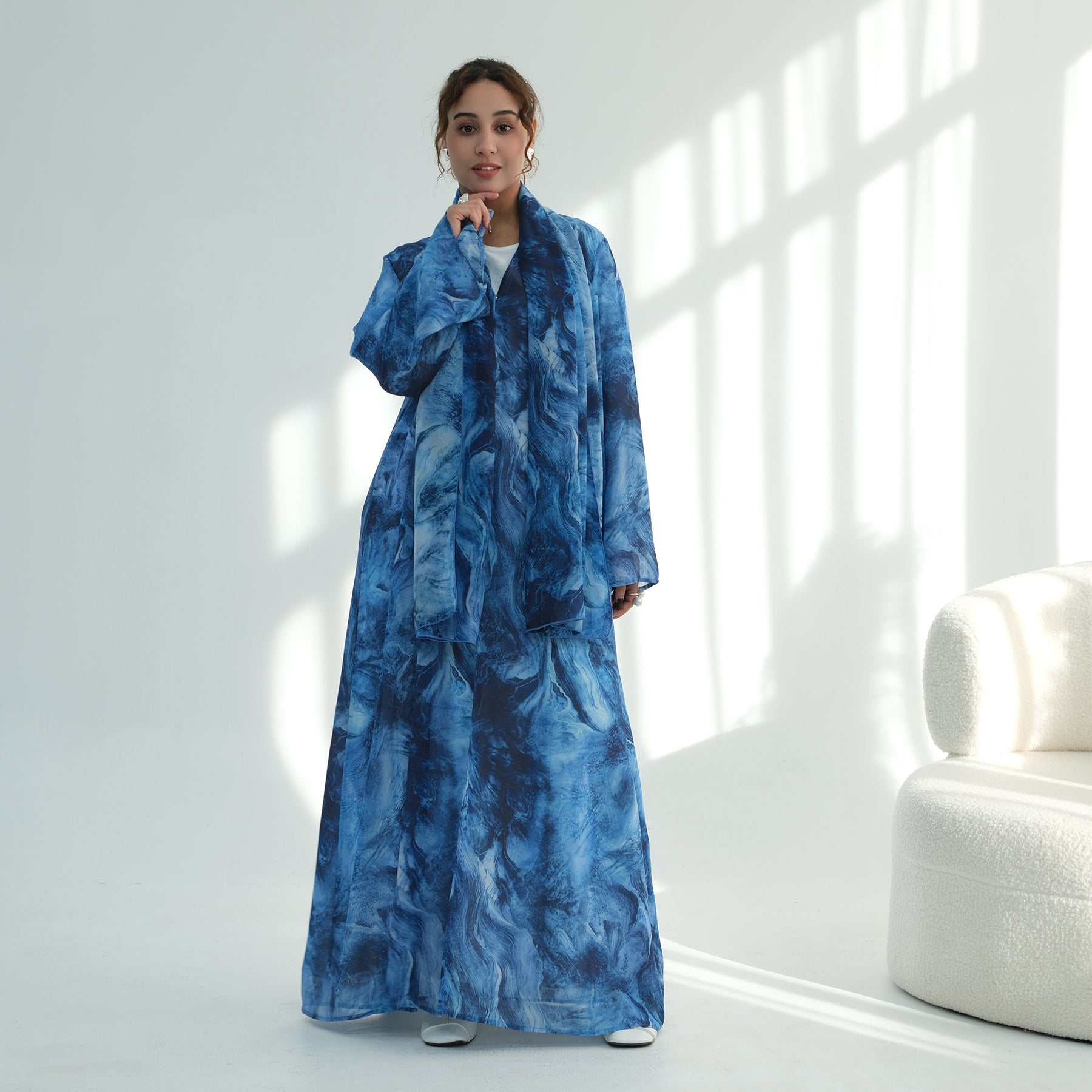 Loriya floral print cardigan + scarf, two pieces, LR1030
