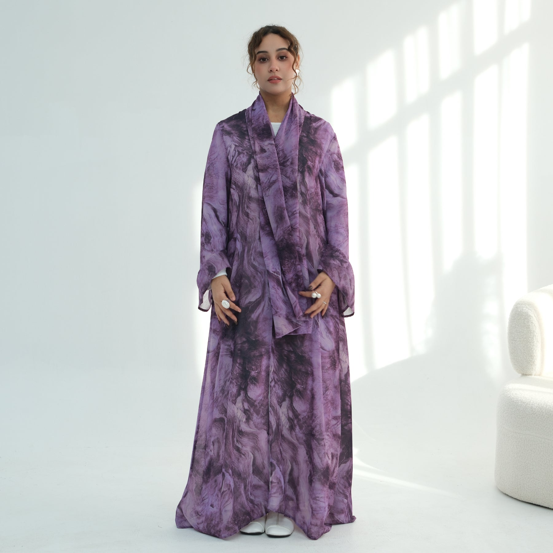 Loriya floral print cardigan + scarf, two pieces, LR1030