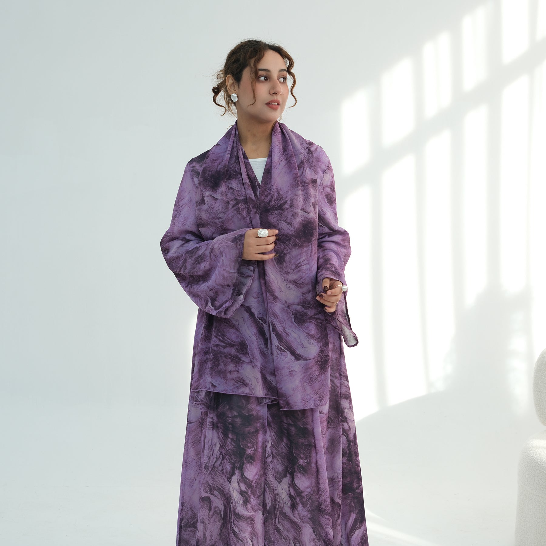 Loriya floral print cardigan + scarf, two pieces, LR1030