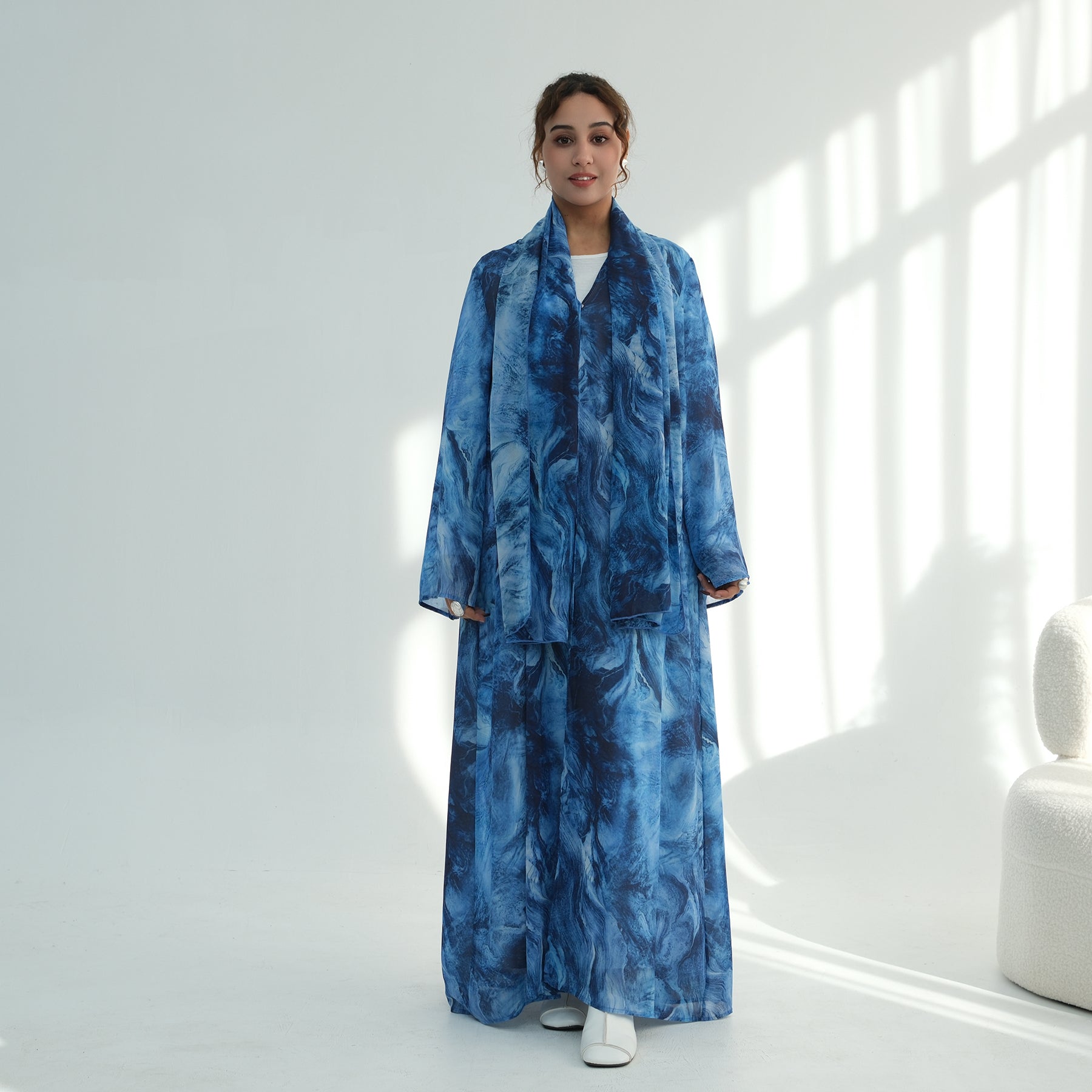 Loriya floral print cardigan + scarf, two pieces, LR1030