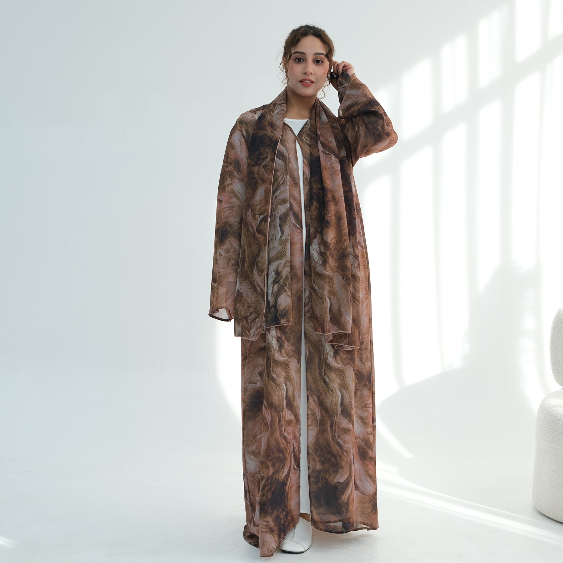 Loriya floral print cardigan + scarf, two pieces, LR1030