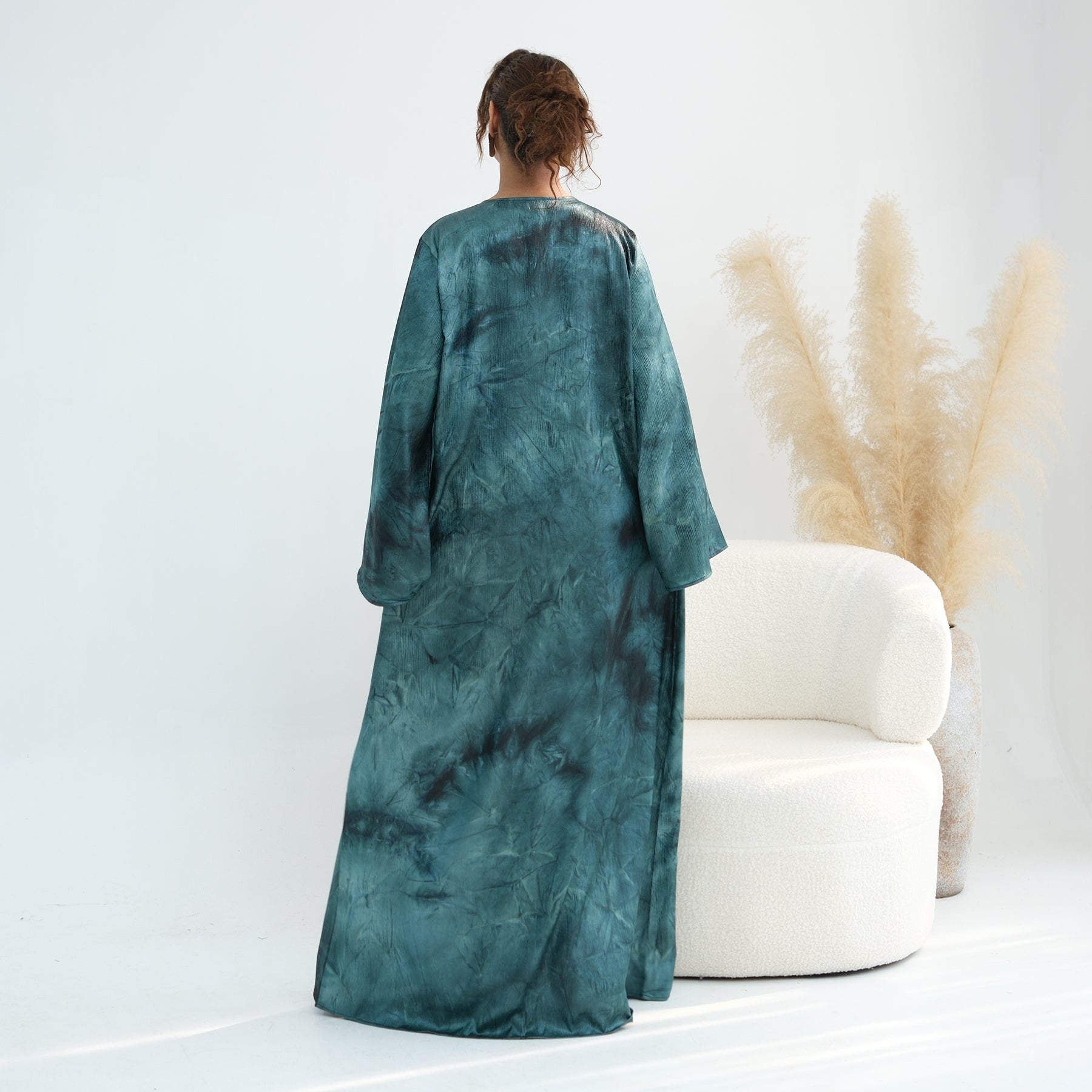 Tie-dye pleated floral lace-up cardigan LR1121