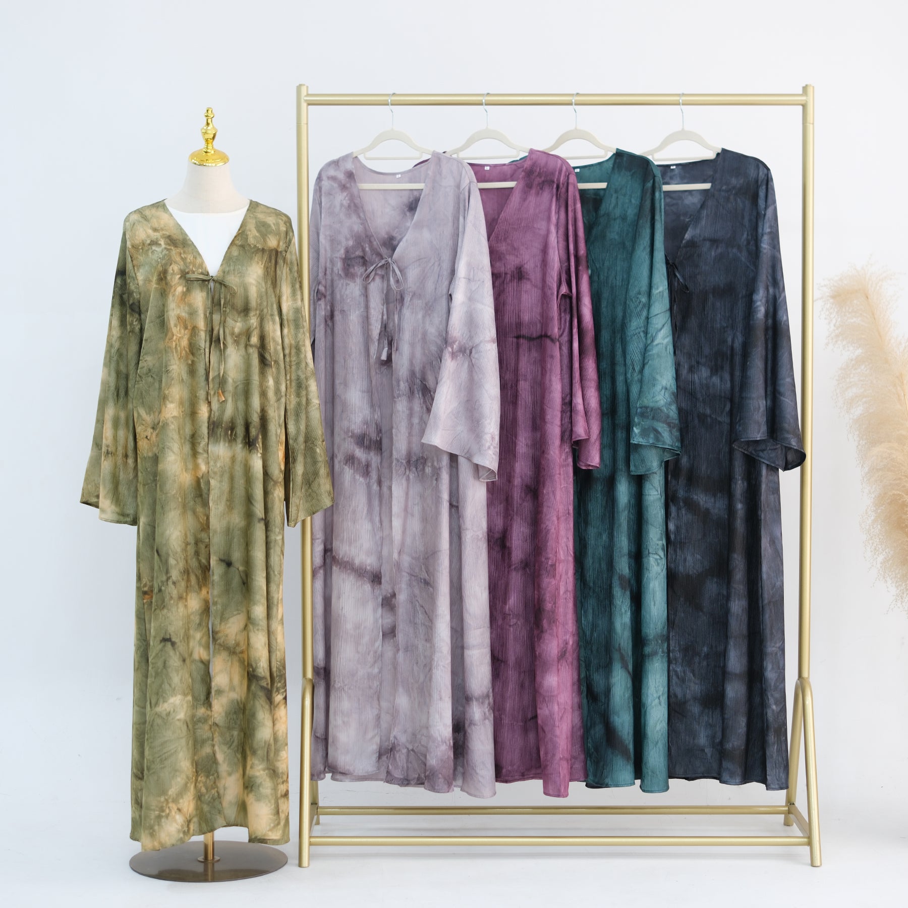 Tie-dye pleated floral lace-up cardigan LR1121