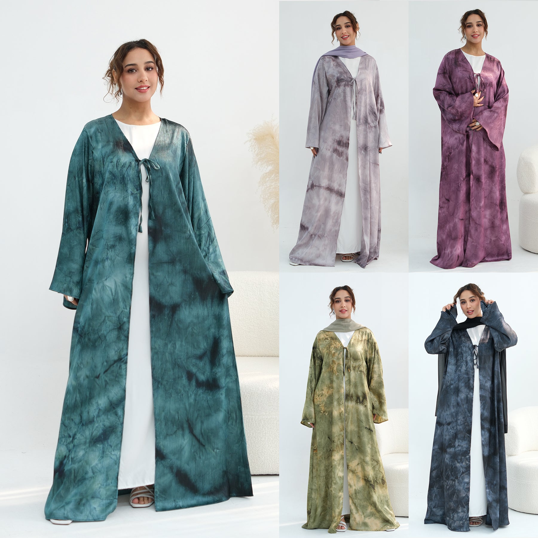 Tie-dye pleated floral lace-up cardigan LR1121