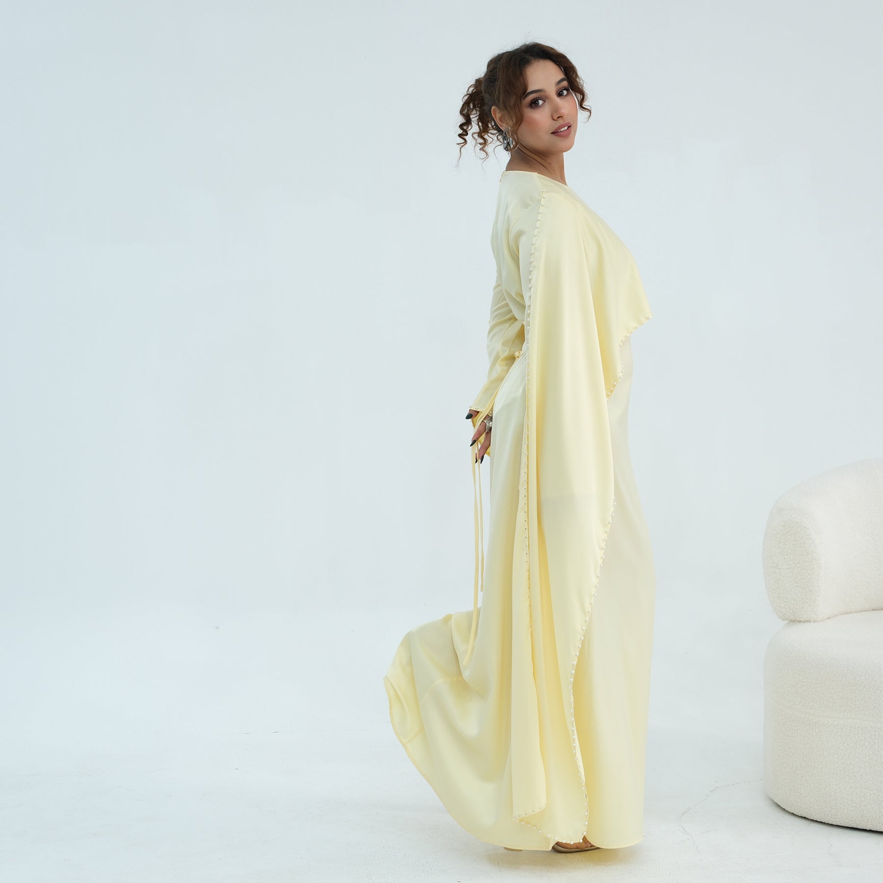 Loriya Pearl Beaded Luxury Shawl Dress LR1134