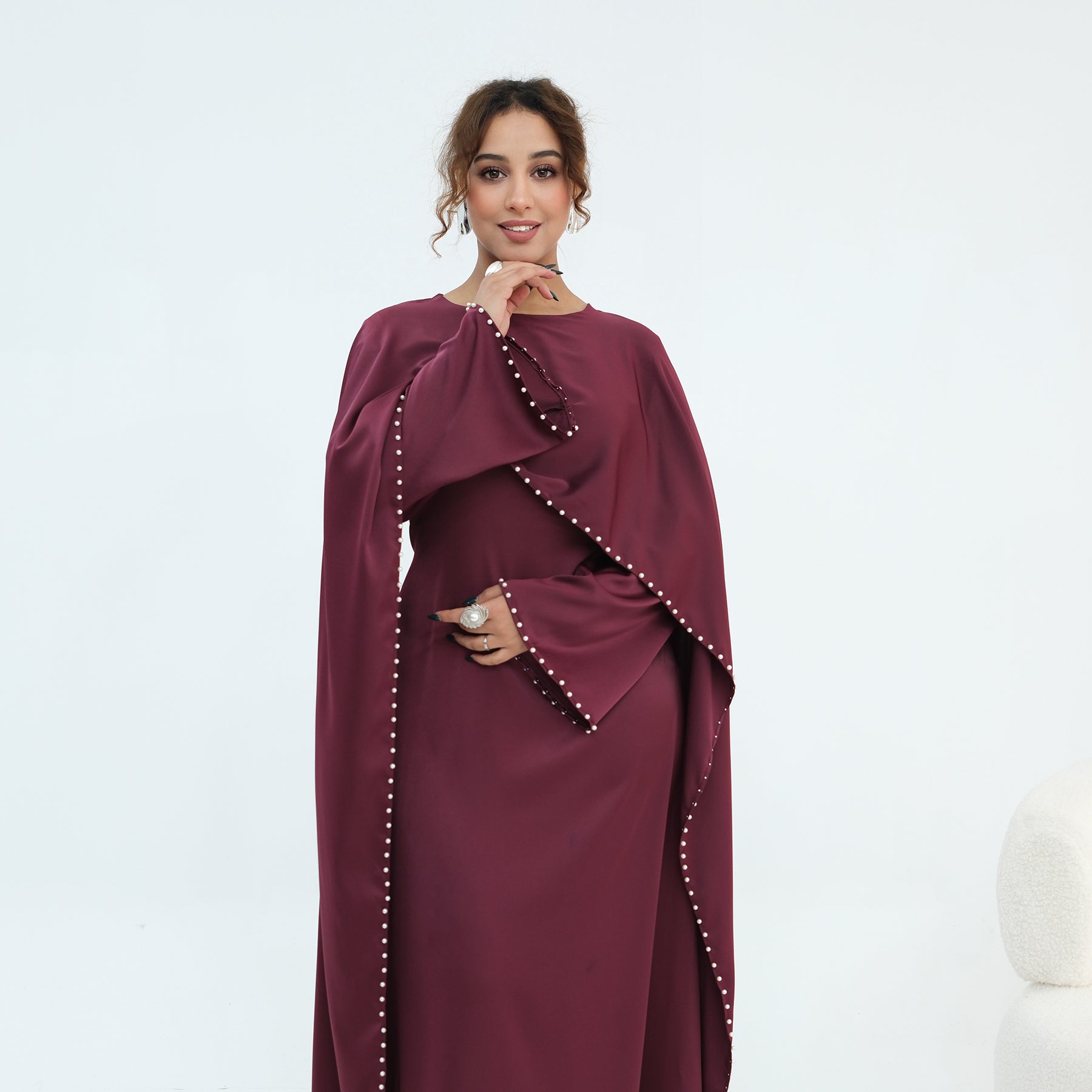 Loriya Pearl Beaded Luxury Shawl Dress LR1134