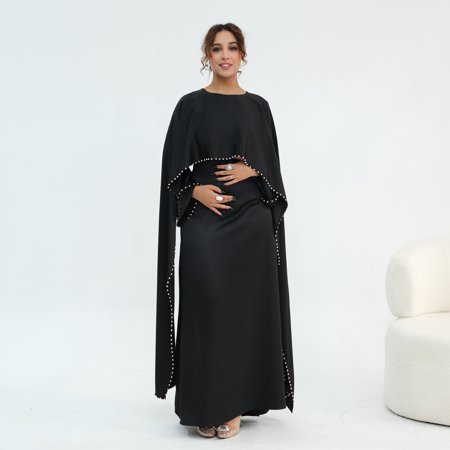 Loriya Pearl Beaded Luxury Shawl Dress LR1134