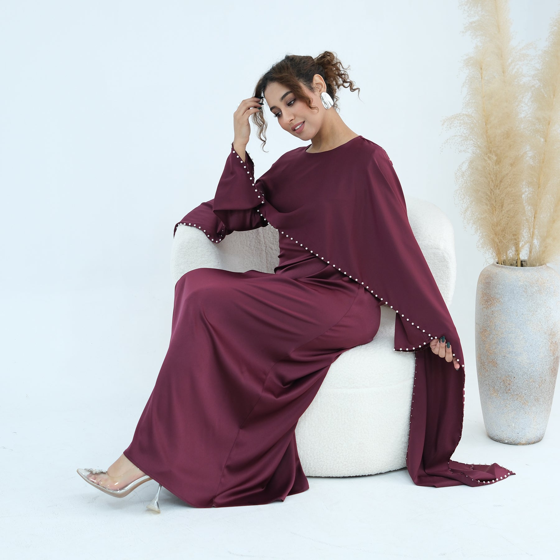 Loriya Pearl Beaded Luxury Shawl Dress LR1134