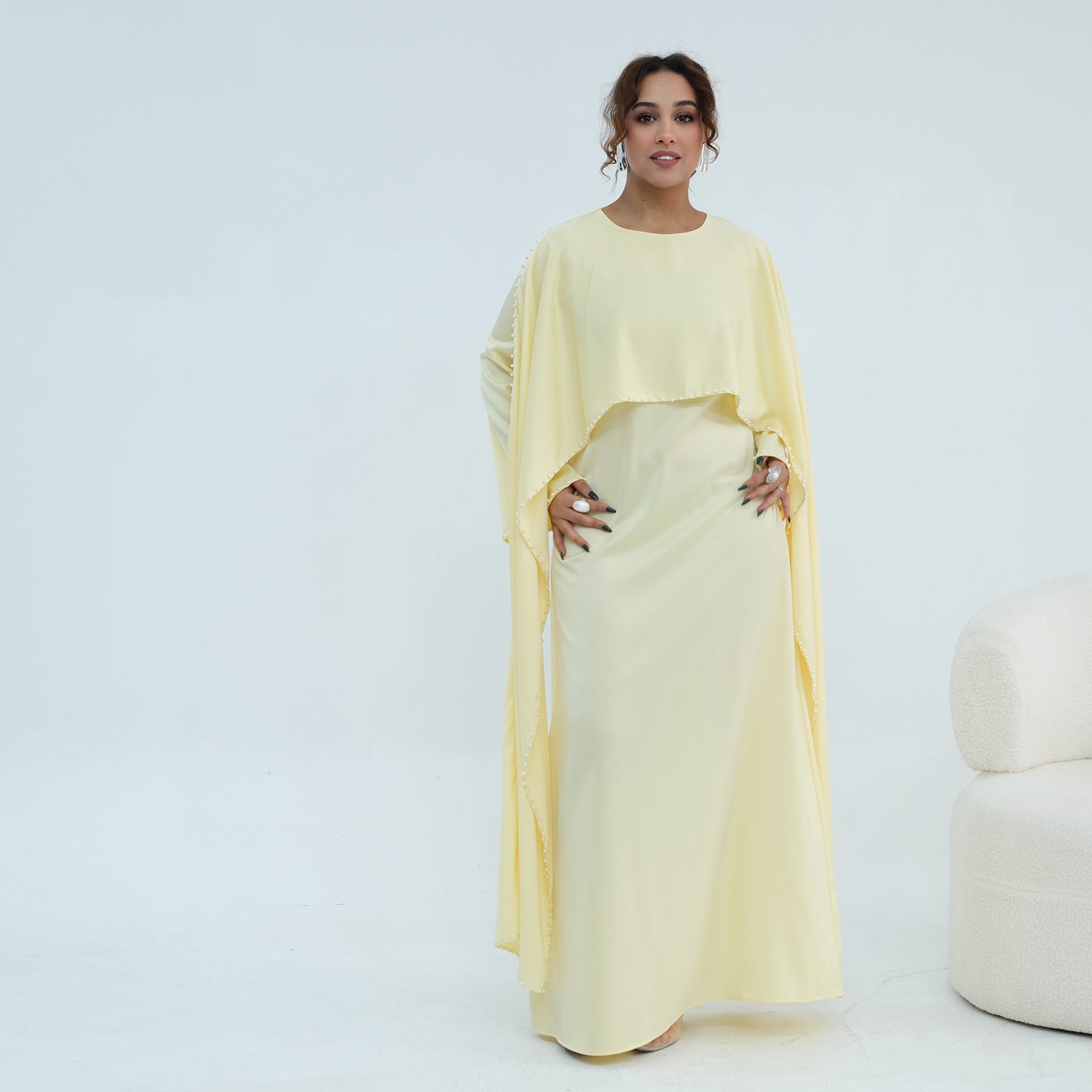 Loriya Pearl Beaded Luxury Shawl Dress LR1134