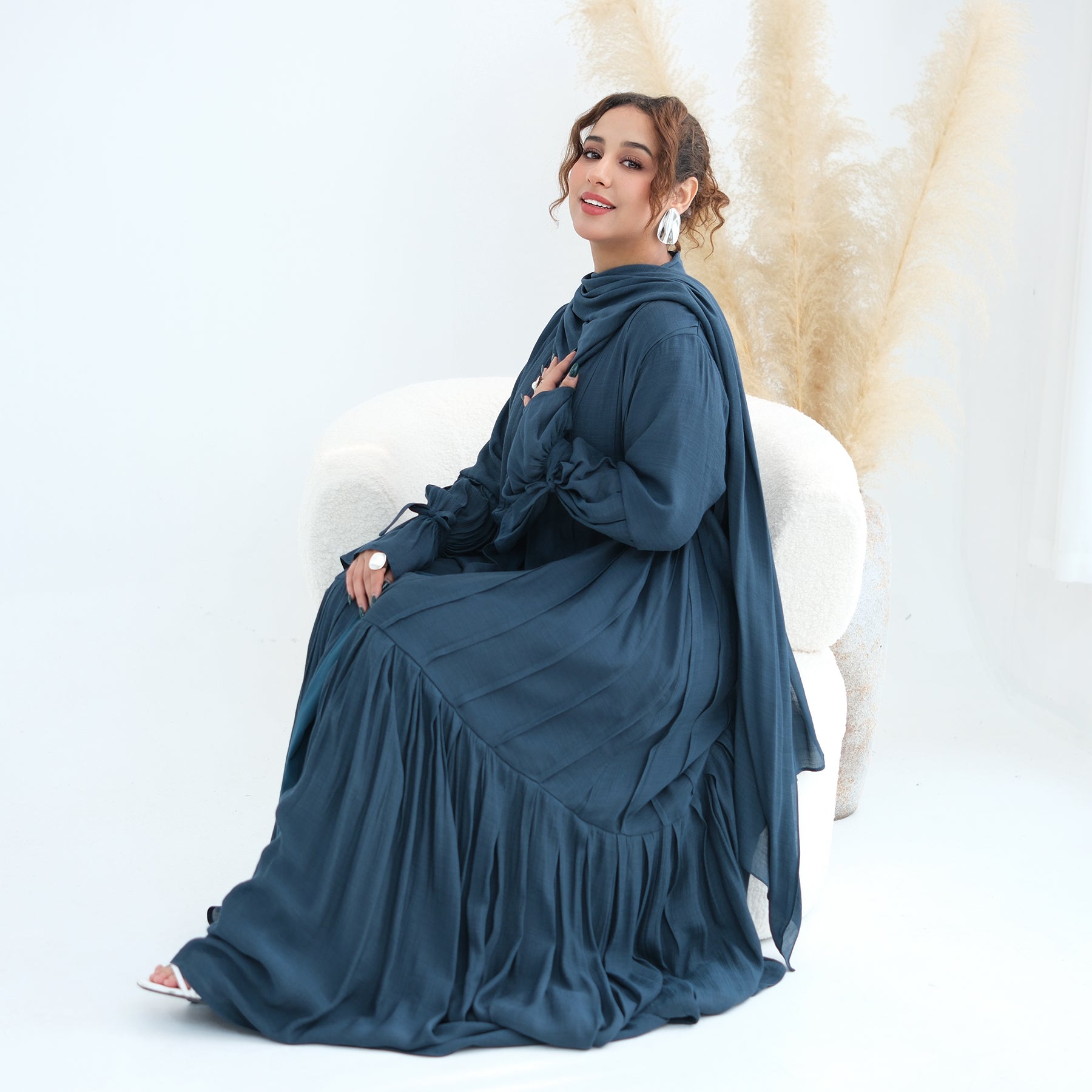 Loriya pleated cardigan with lining + scarf two-piece set LR1139, elegant and commuting style