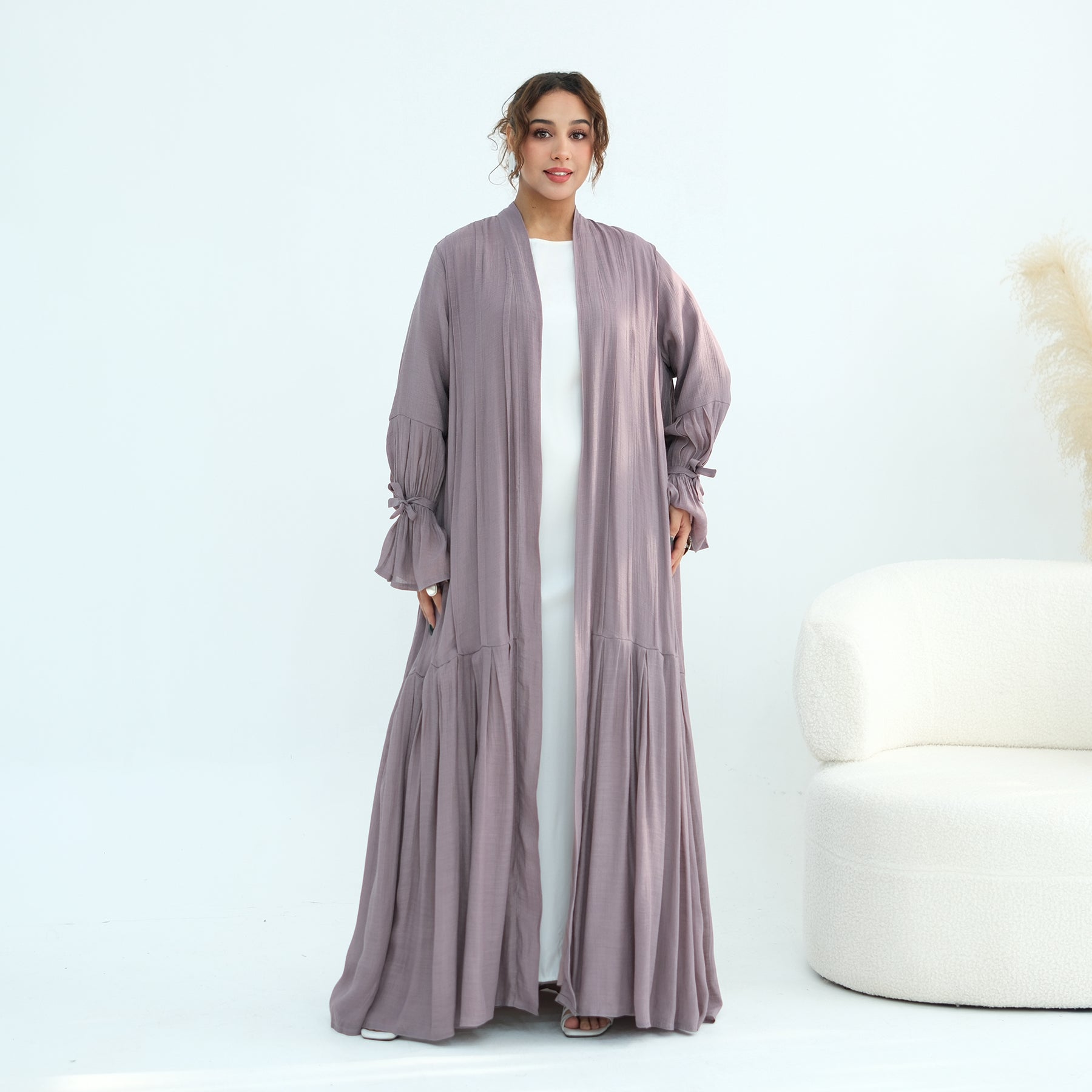 Loriya pleated cardigan with lining + scarf two-piece set LR1139, elegant and commuting style