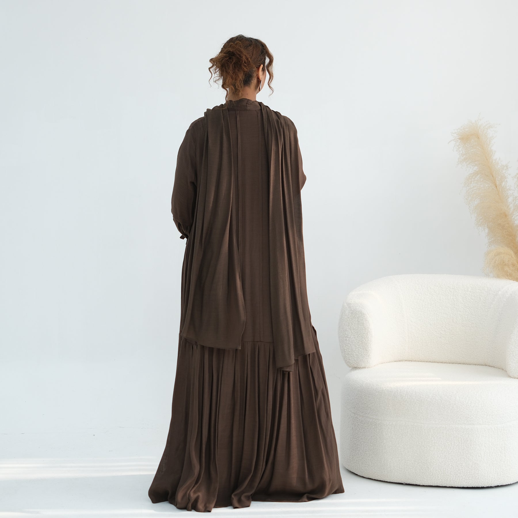 Loriya pleated cardigan with lining + scarf two-piece set LR1139, elegant and commuting style