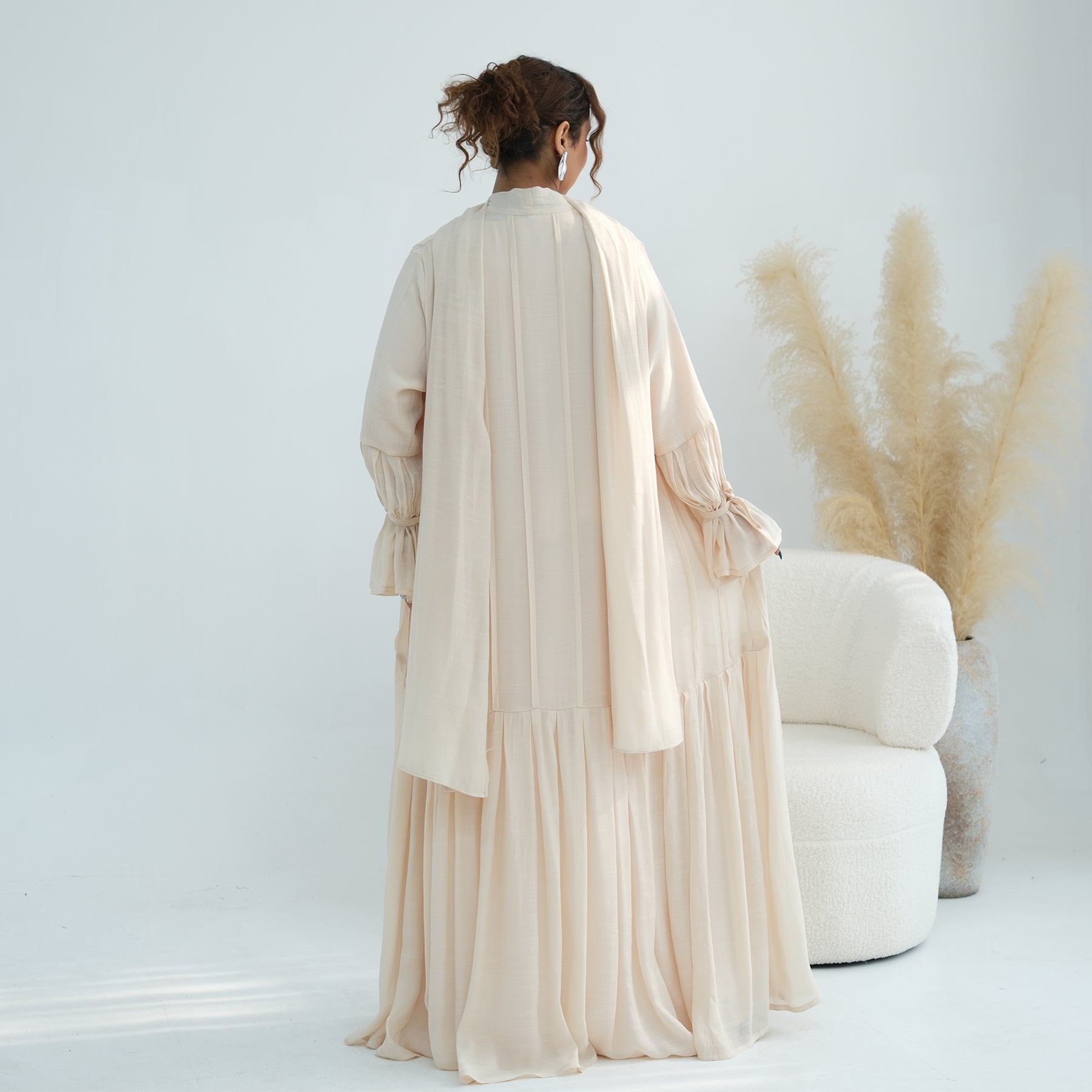 Loriya pleated cardigan with lining + scarf two-piece set LR1139, elegant and commuting style