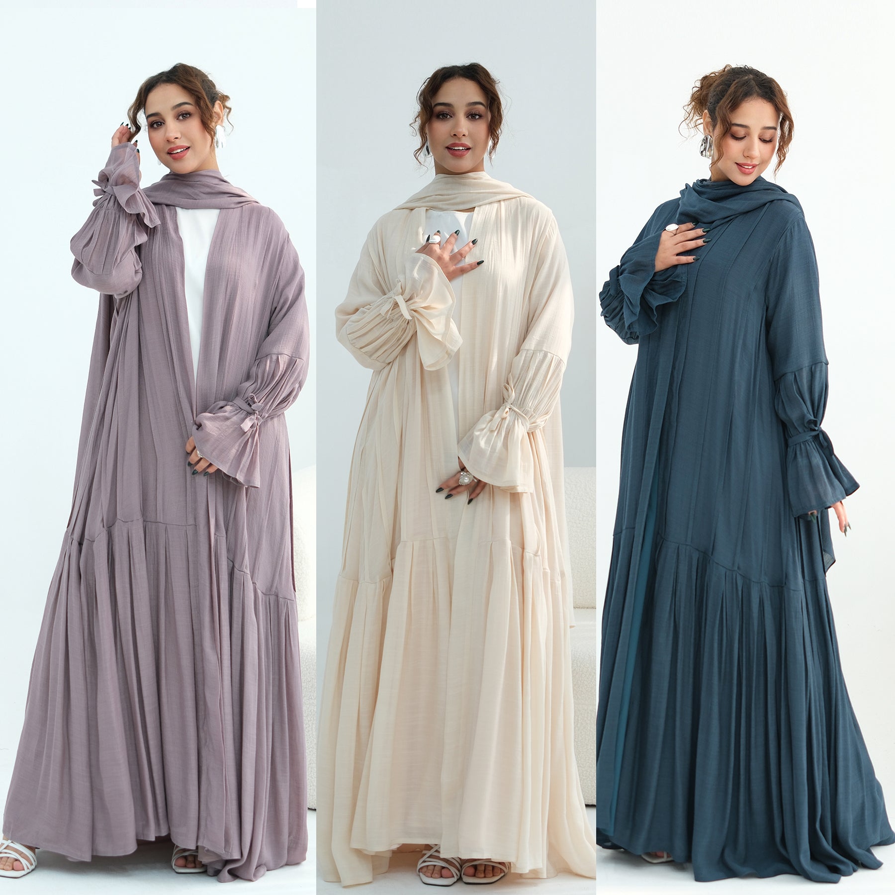 Loriya pleated cardigan with lining + scarf two-piece set LR1139, elegant and commuting style