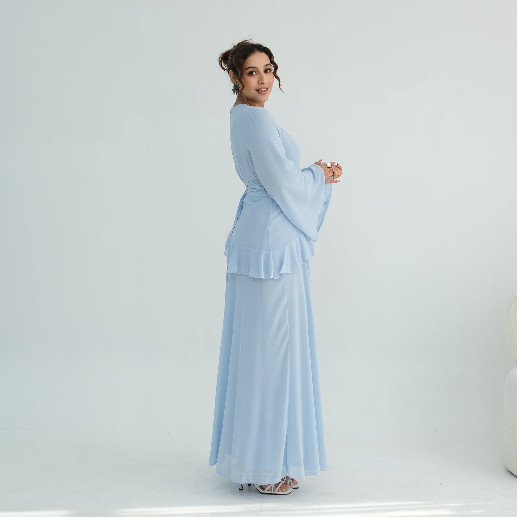 Real photo, directly exported, European and American cross-border dress with a fitted waist and double-layer fabric, style 1145