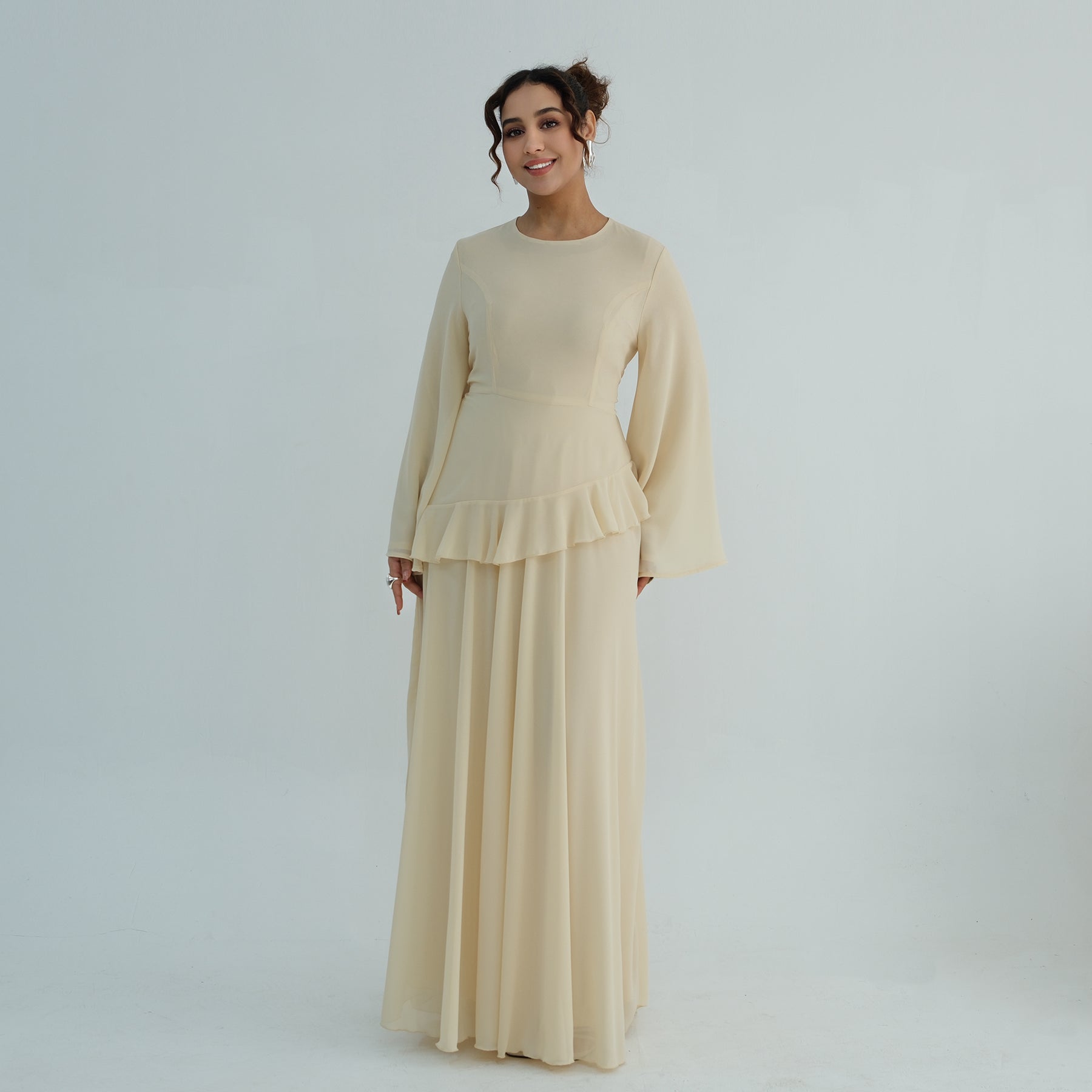 Real photo, directly exported, European and American cross-border dress with a fitted waist and double-layer fabric, style 1145