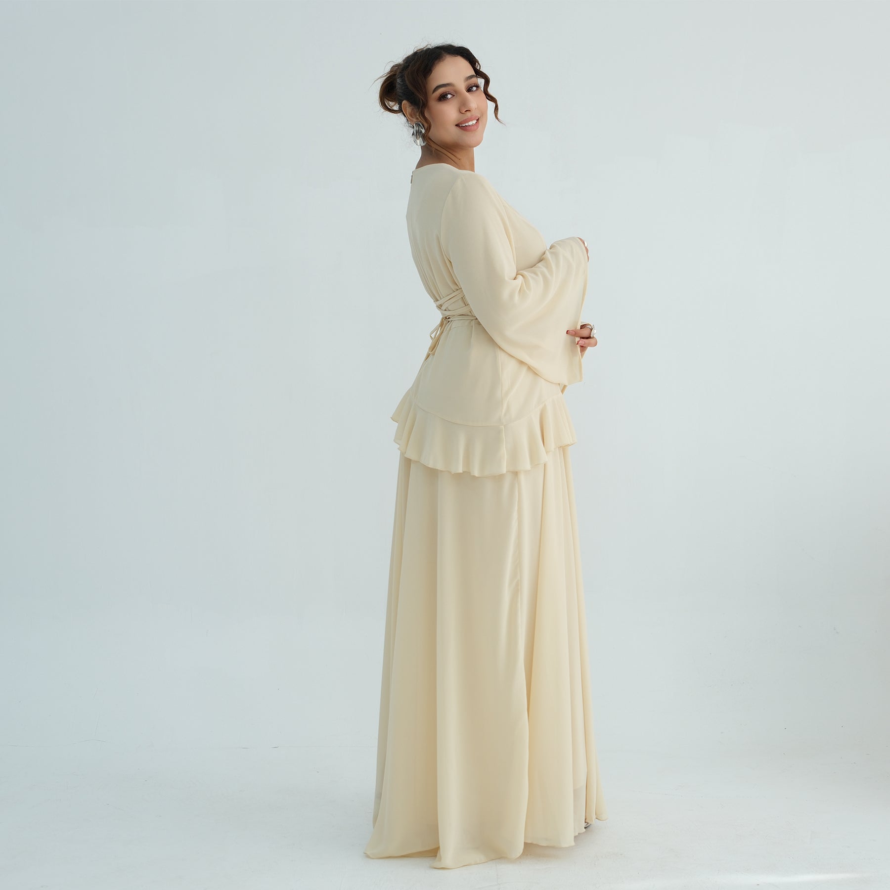 Real photo, directly exported, European and American cross-border dress with a fitted waist and double-layer fabric, style 1145