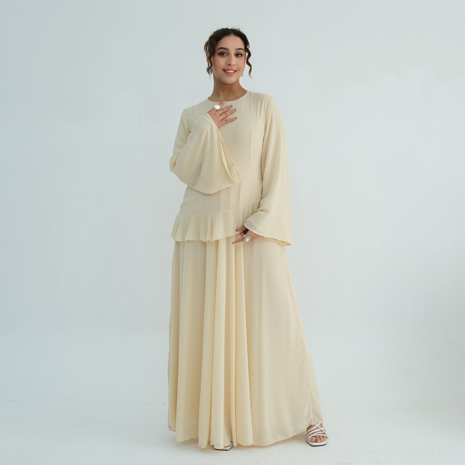 Real photo, directly exported, European and American cross-border dress with a fitted waist and double-layer fabric, style 1145