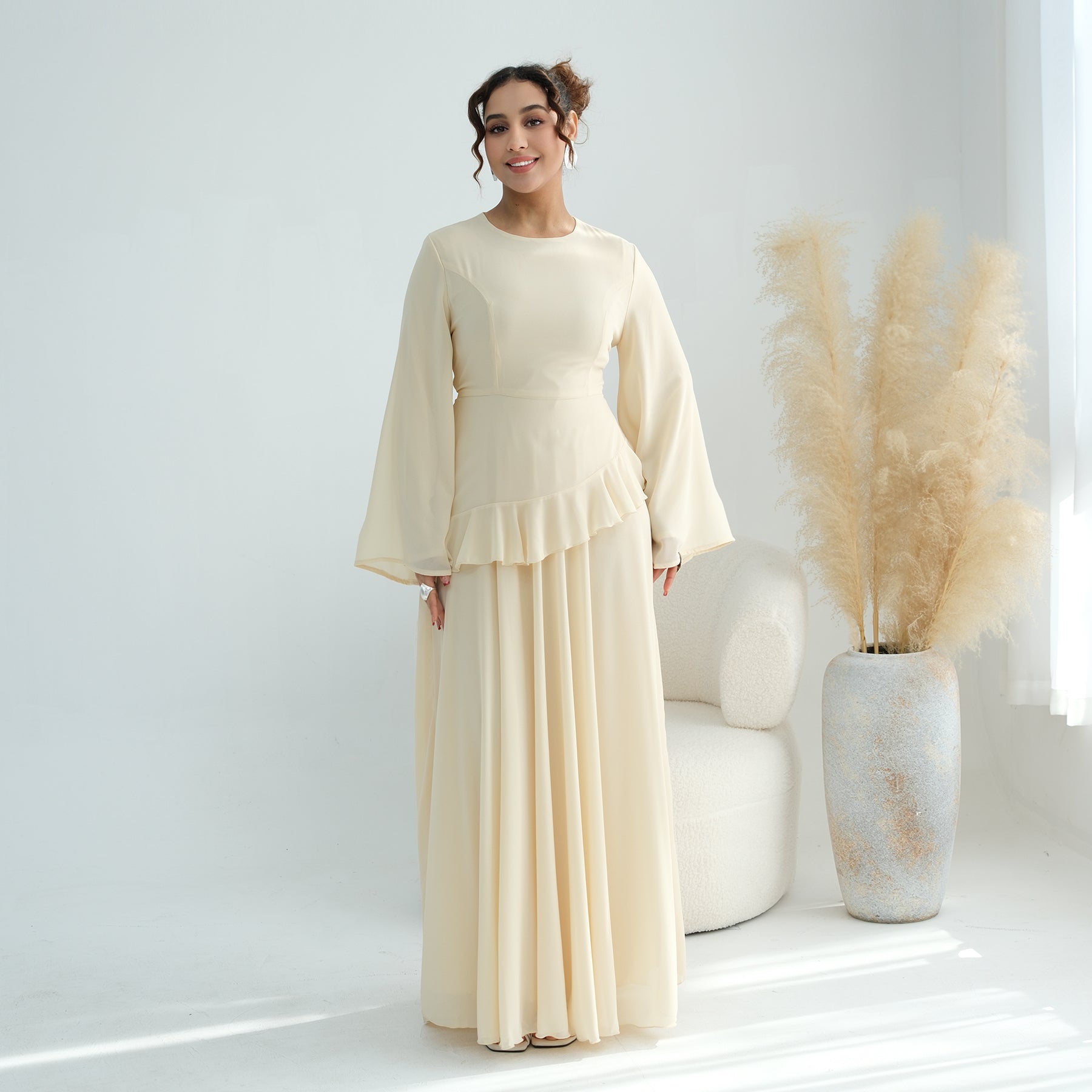 Real photo, directly exported, European and American cross-border dress with a fitted waist and double-layer fabric, style 1145