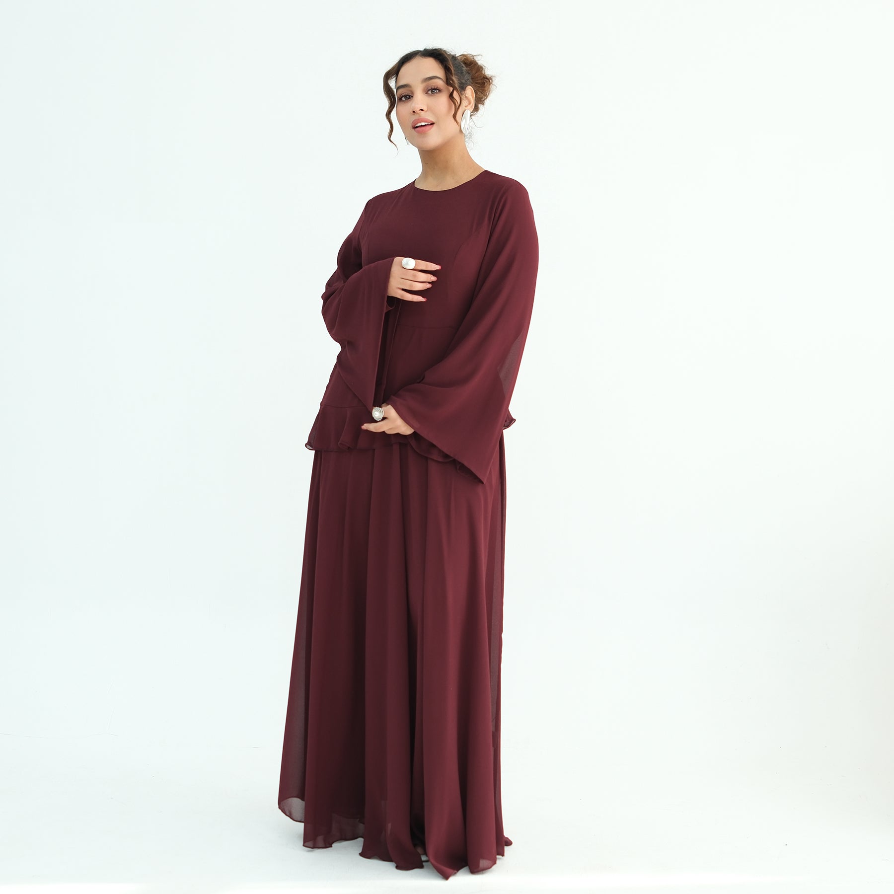 Real photo, directly exported, European and American cross-border dress with a fitted waist and double-layer fabric, style 1145