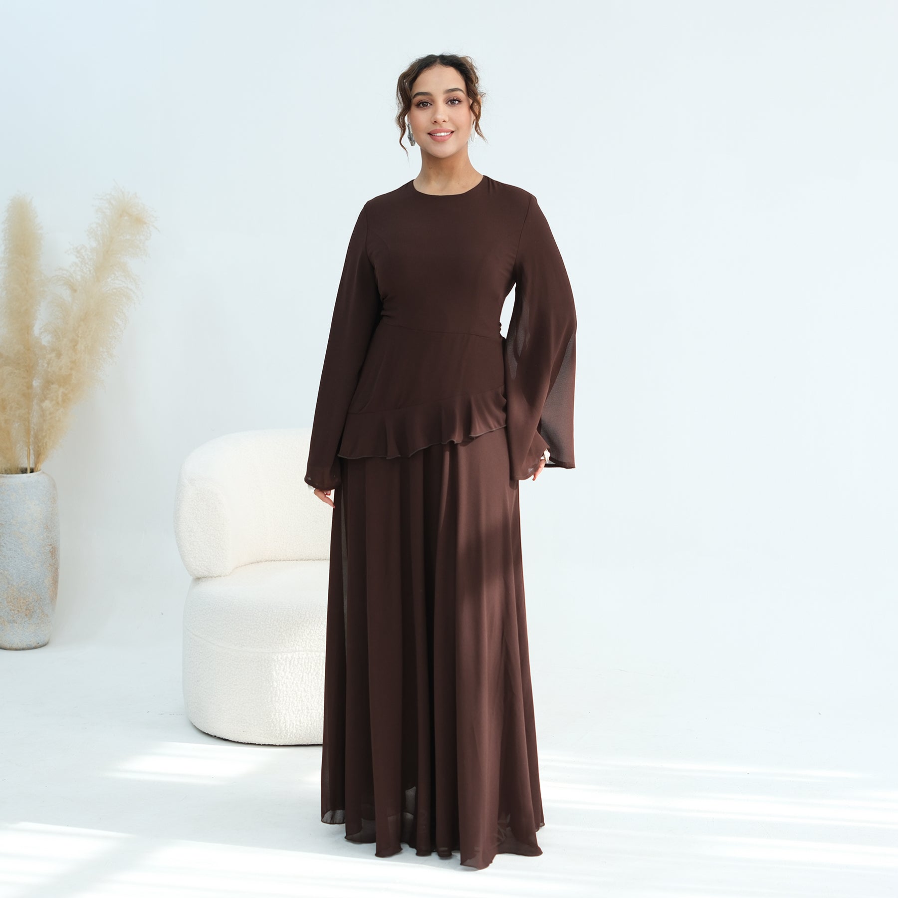Real photo, directly exported, European and American cross-border dress with a fitted waist and double-layer fabric, style 1145