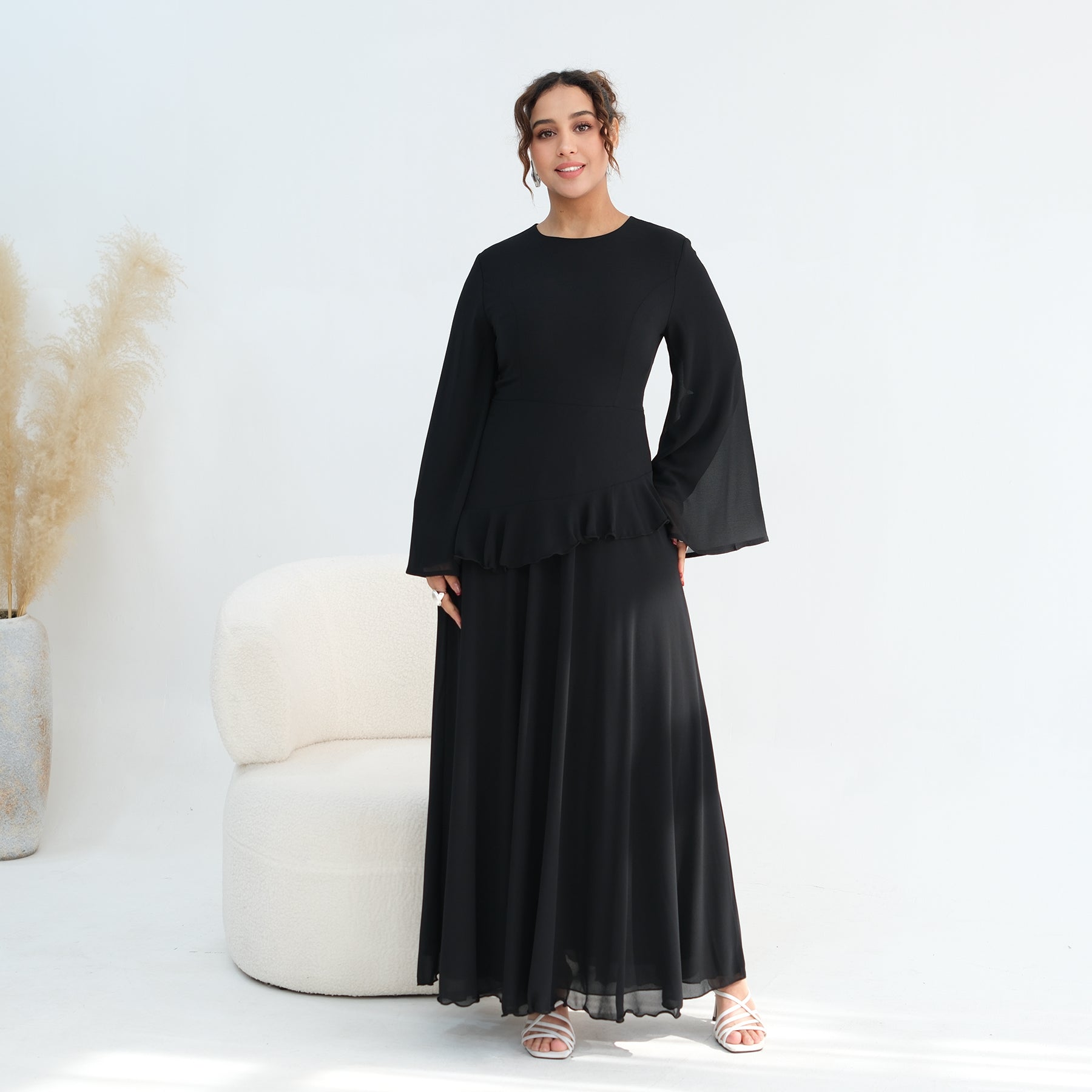 Real photo, directly exported, European and American cross-border dress with a fitted waist and double-layer fabric, style 1145