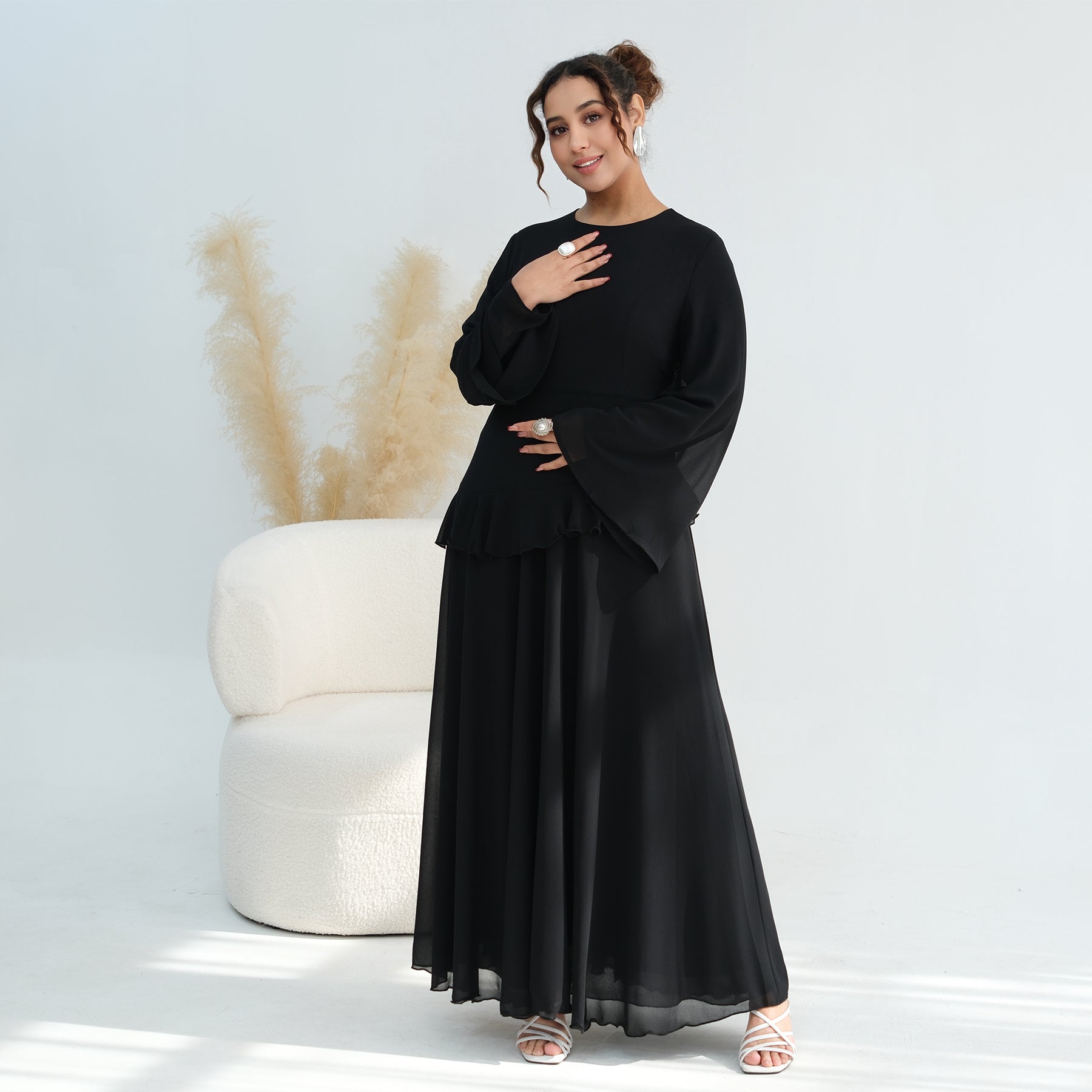 Real photo, directly exported, European and American cross-border dress with a fitted waist and double-layer fabric, style 1145