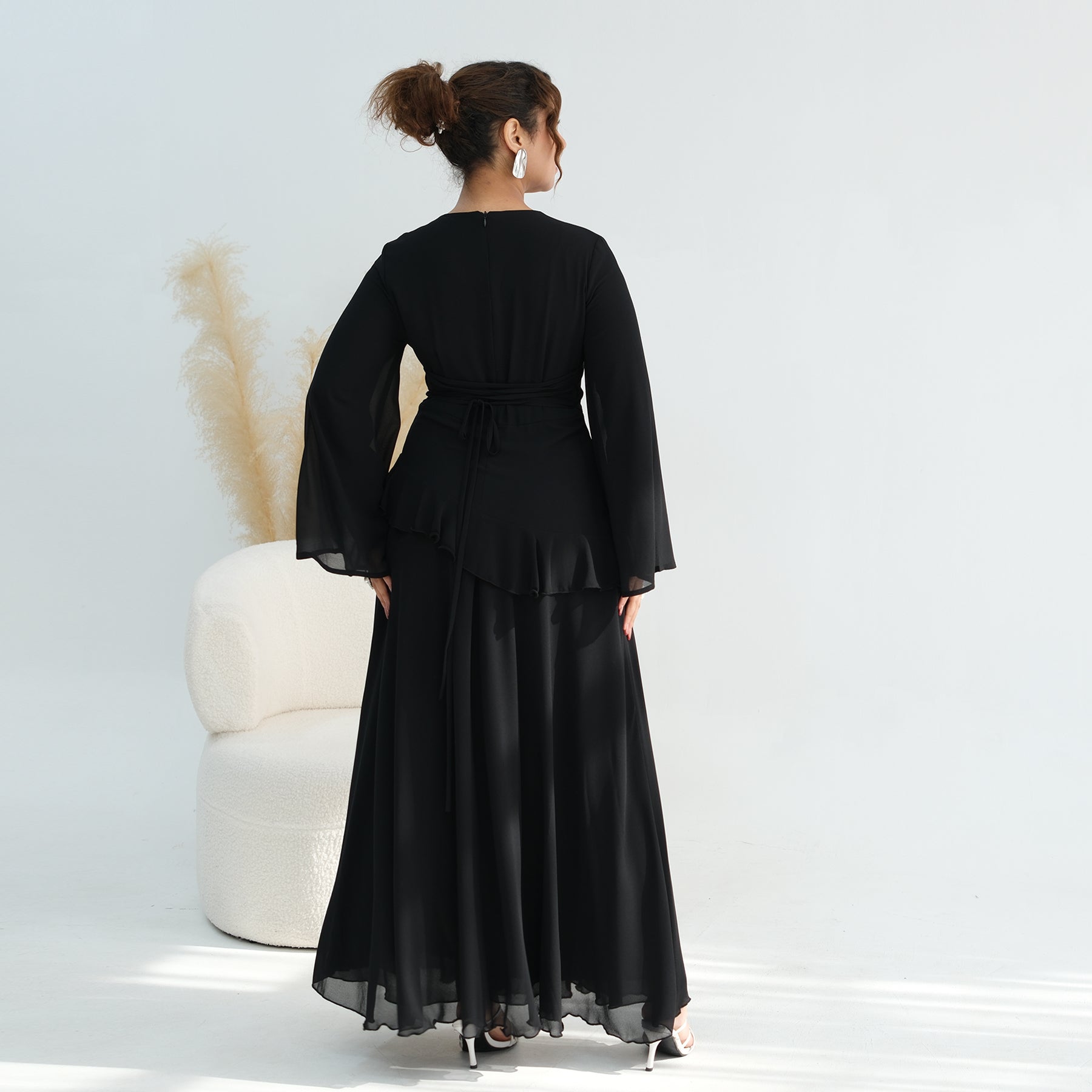 Real photo, directly exported, European and American cross-border dress with a fitted waist and double-layer fabric, style 1145