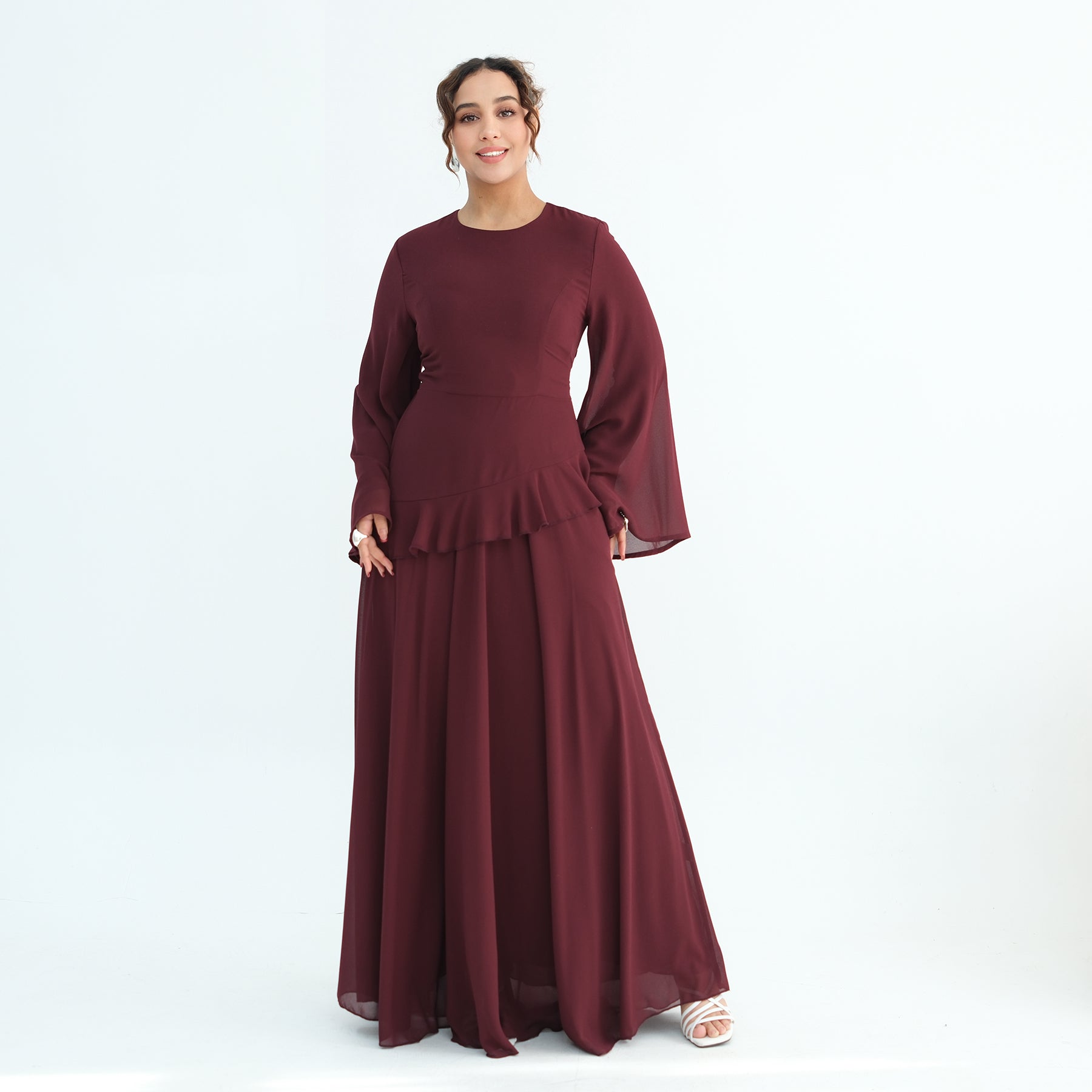 Real photo, directly exported, European and American cross-border dress with a fitted waist and double-layer fabric, style 1145