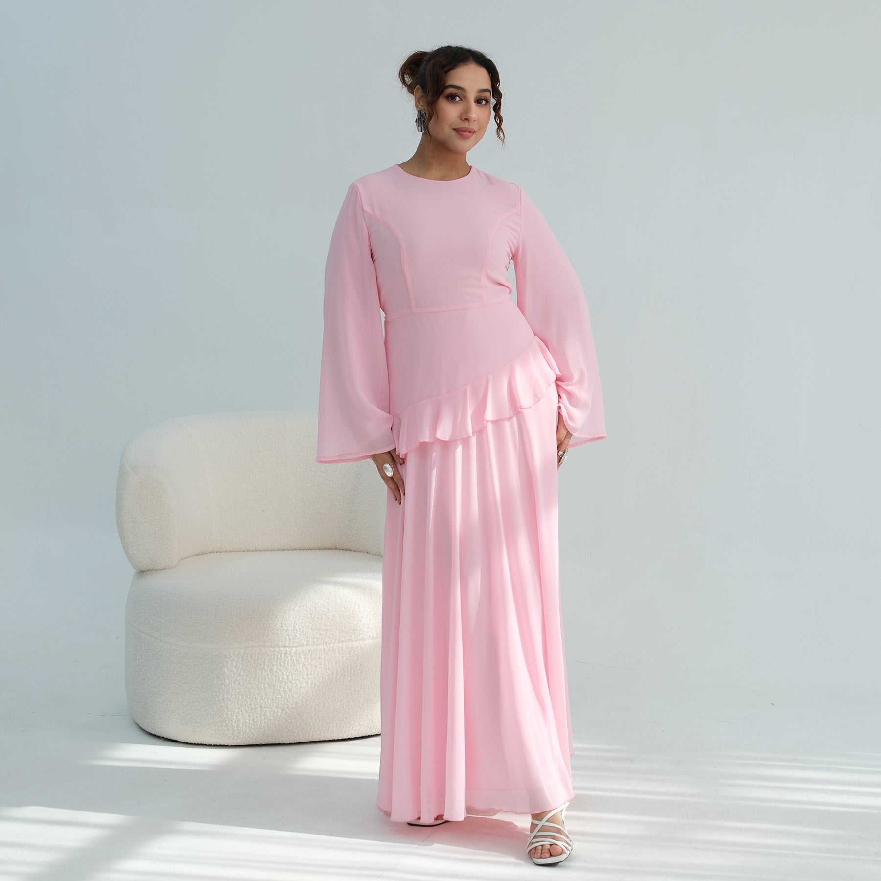 Real photo, directly exported, European and American cross-border dress with a fitted waist and double-layer fabric, style 1145