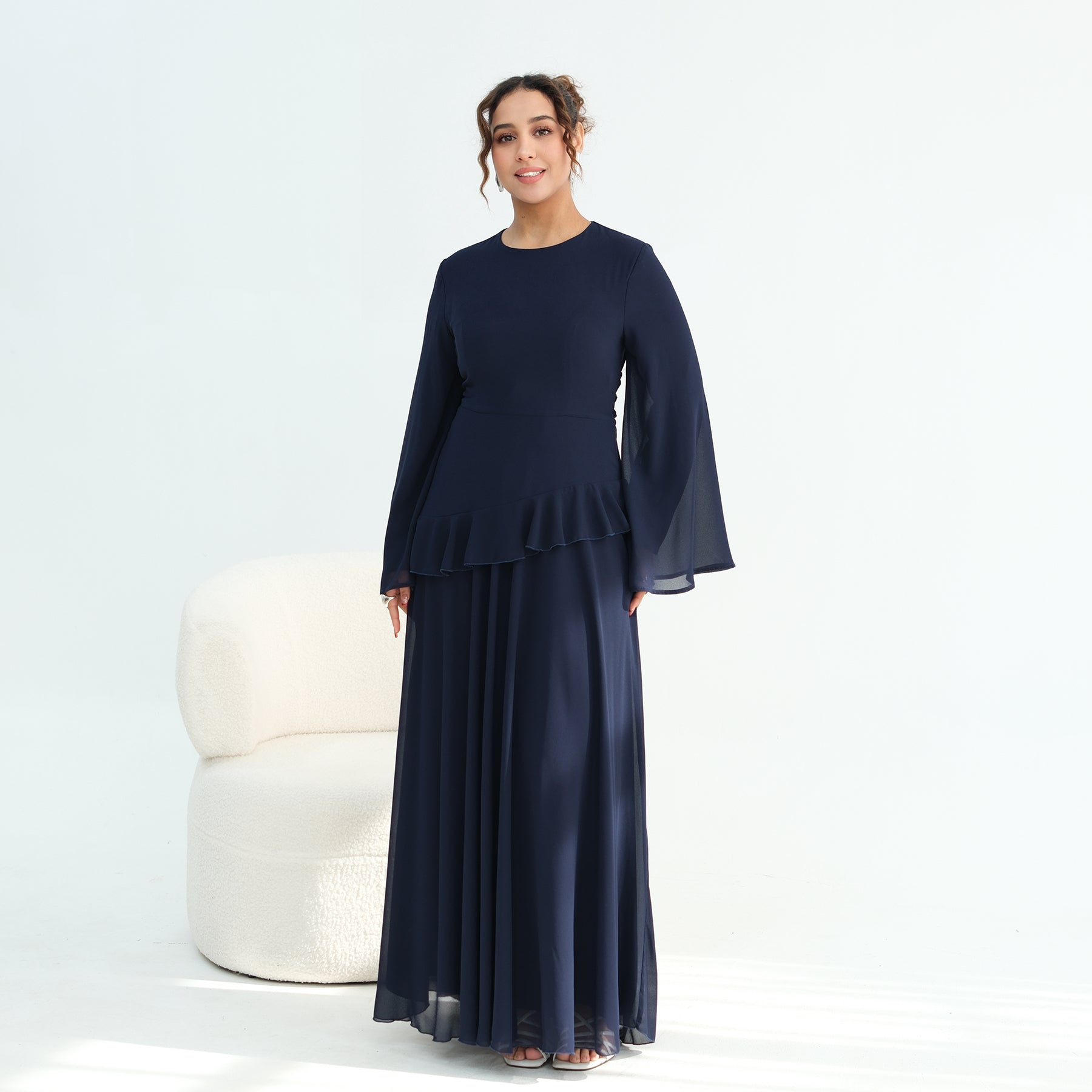 Real photo, directly exported, European and American cross-border dress with a fitted waist and double-layer fabric, style 1145