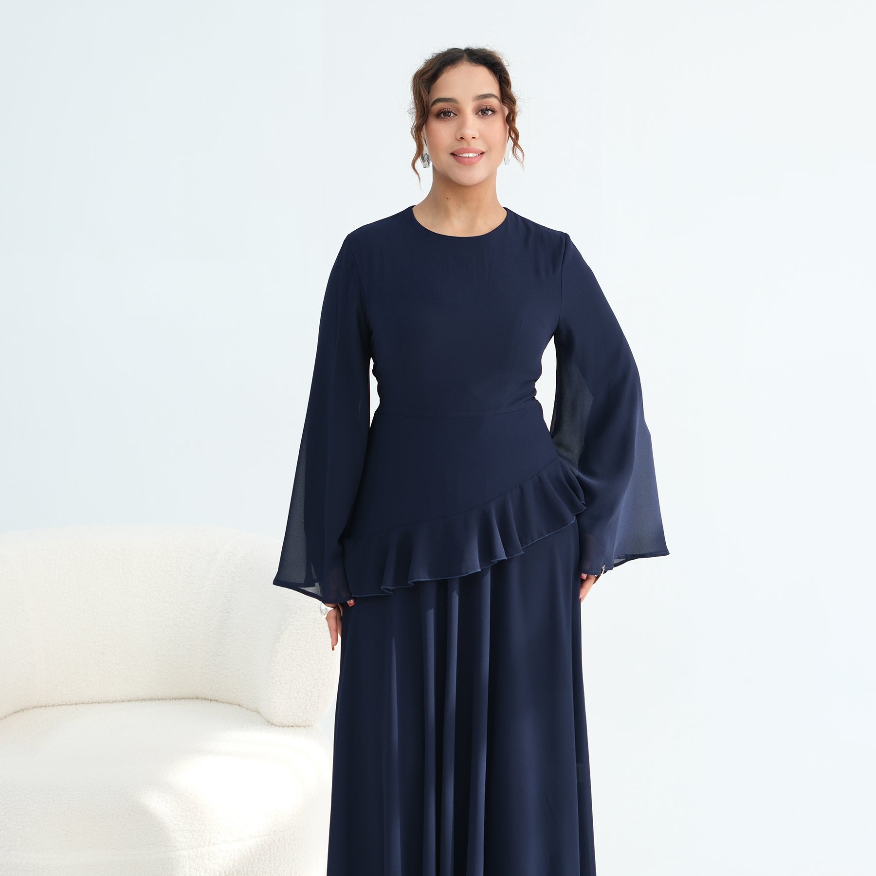 Real photo, directly exported, European and American cross-border dress with a fitted waist and double-layer fabric, style 1145
