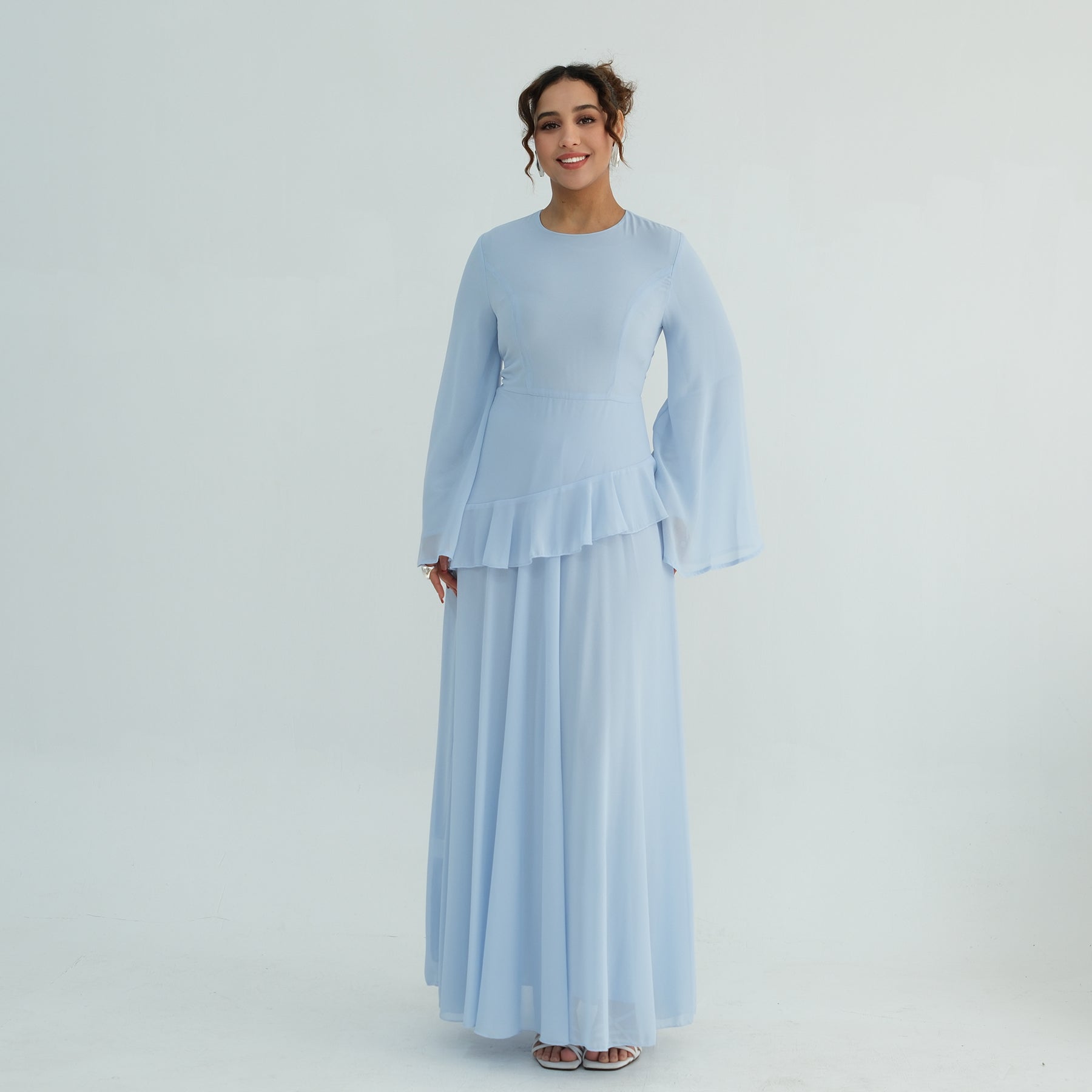 Real photo, directly exported, European and American cross-border dress with a fitted waist and double-layer fabric, style 1145