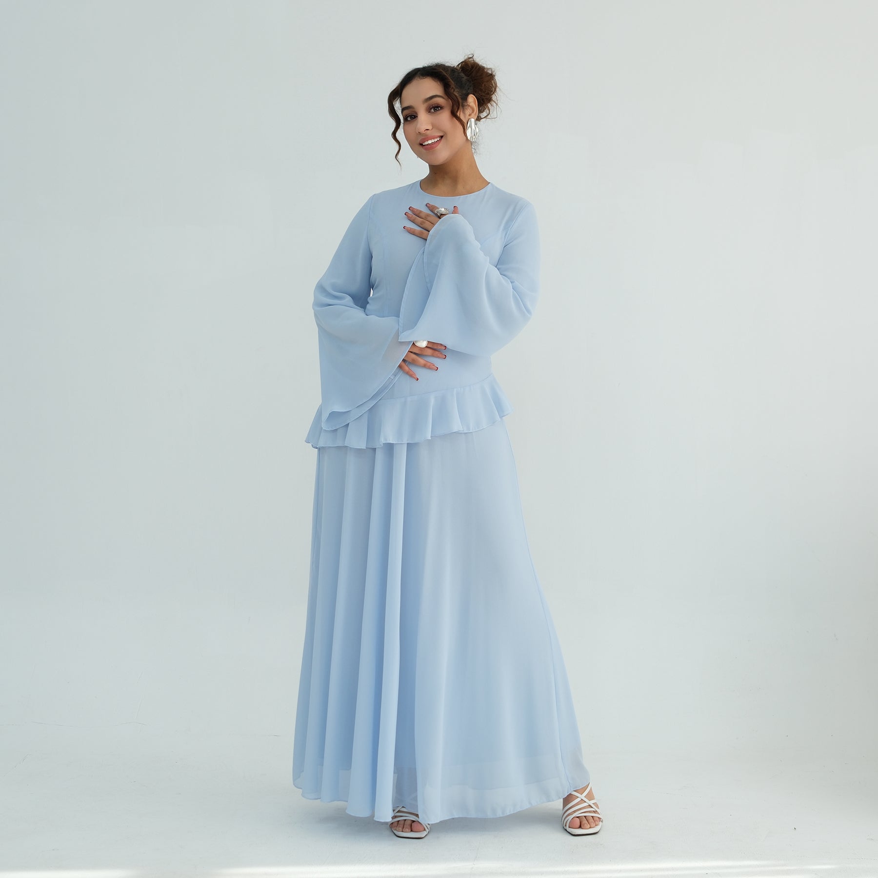 Real photo, directly exported, European and American cross-border dress with a fitted waist and double-layer fabric, style 1145