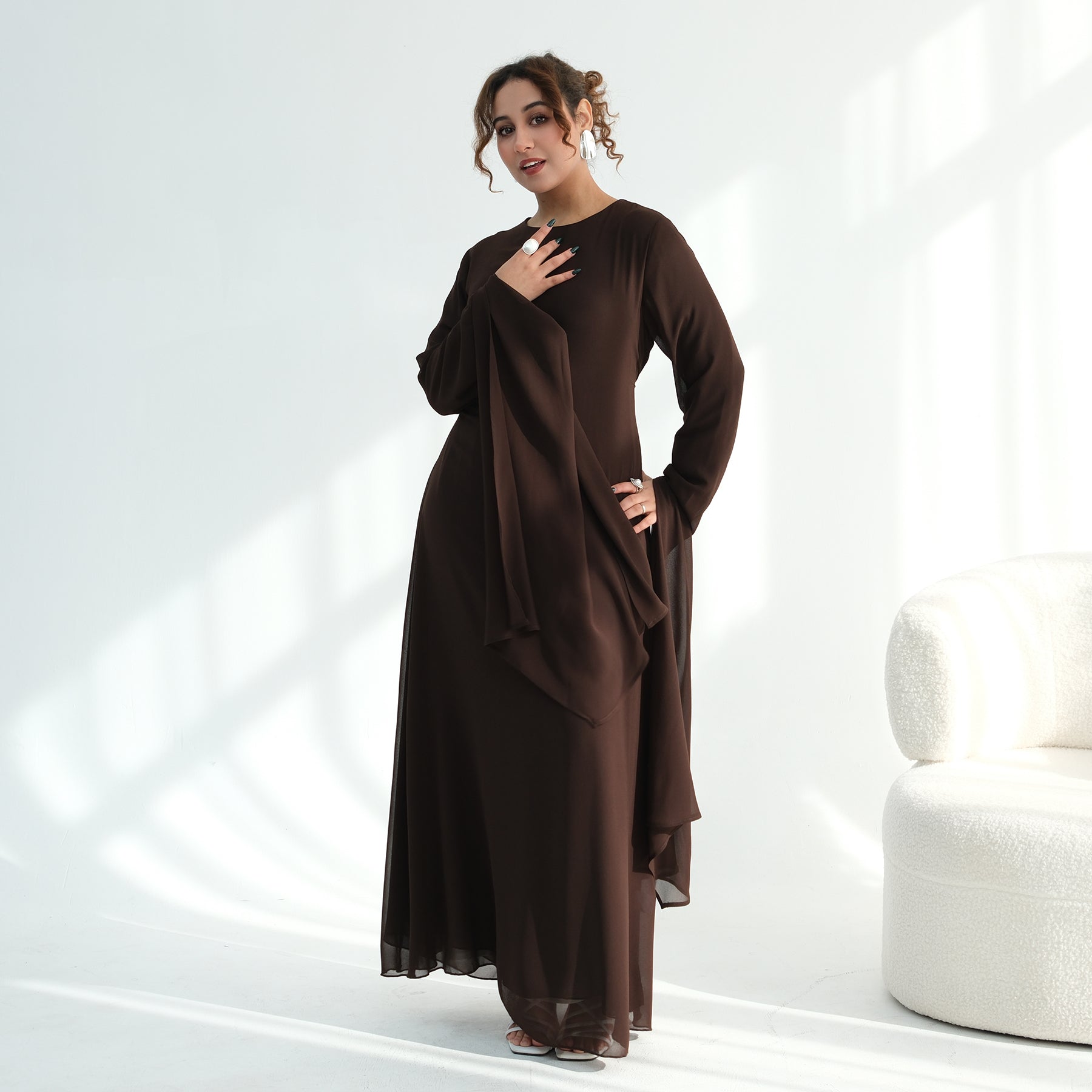 Loriya double-layer elegant dress with a fitted waist, LR1151