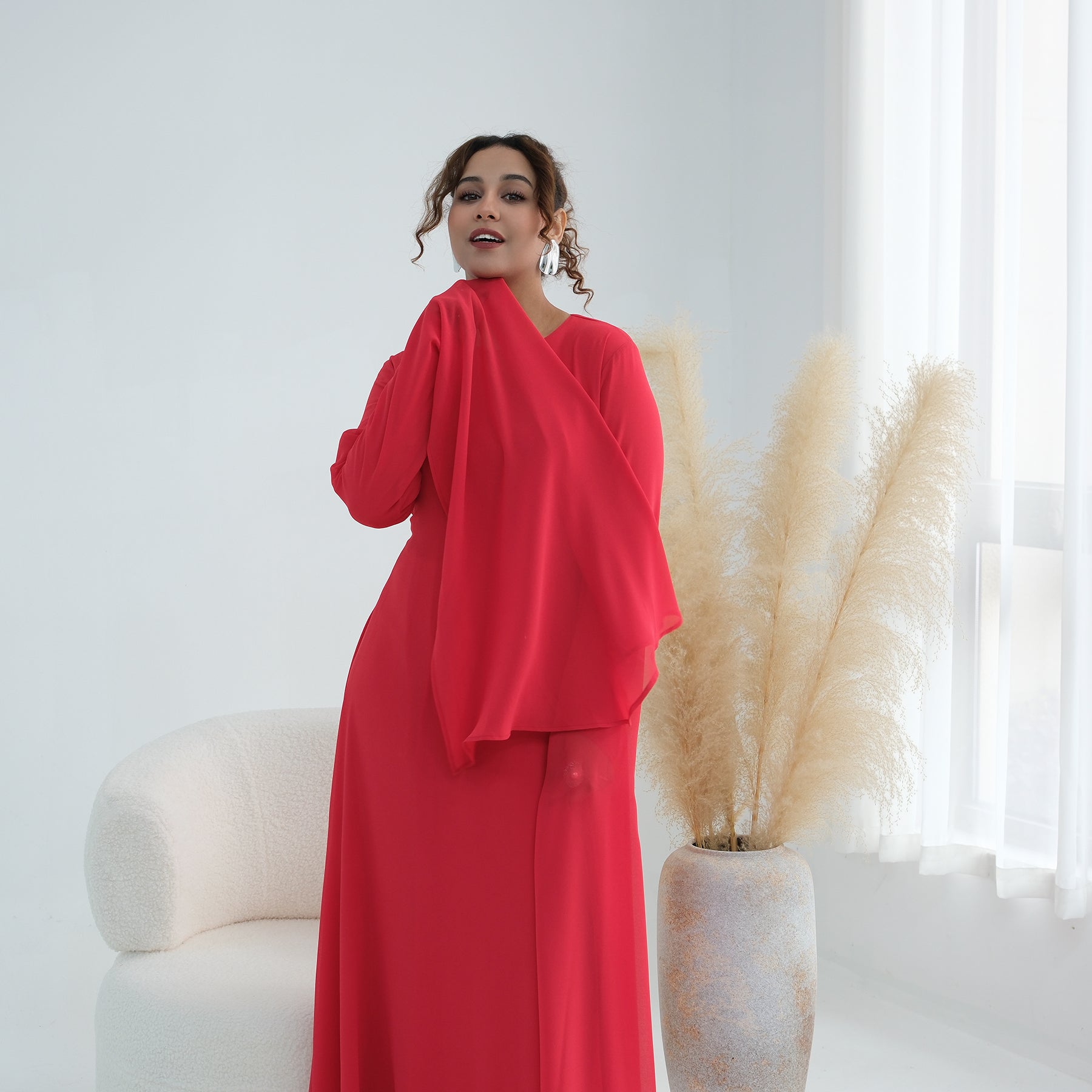 Loriya double-layer elegant dress with a fitted waist, LR1151