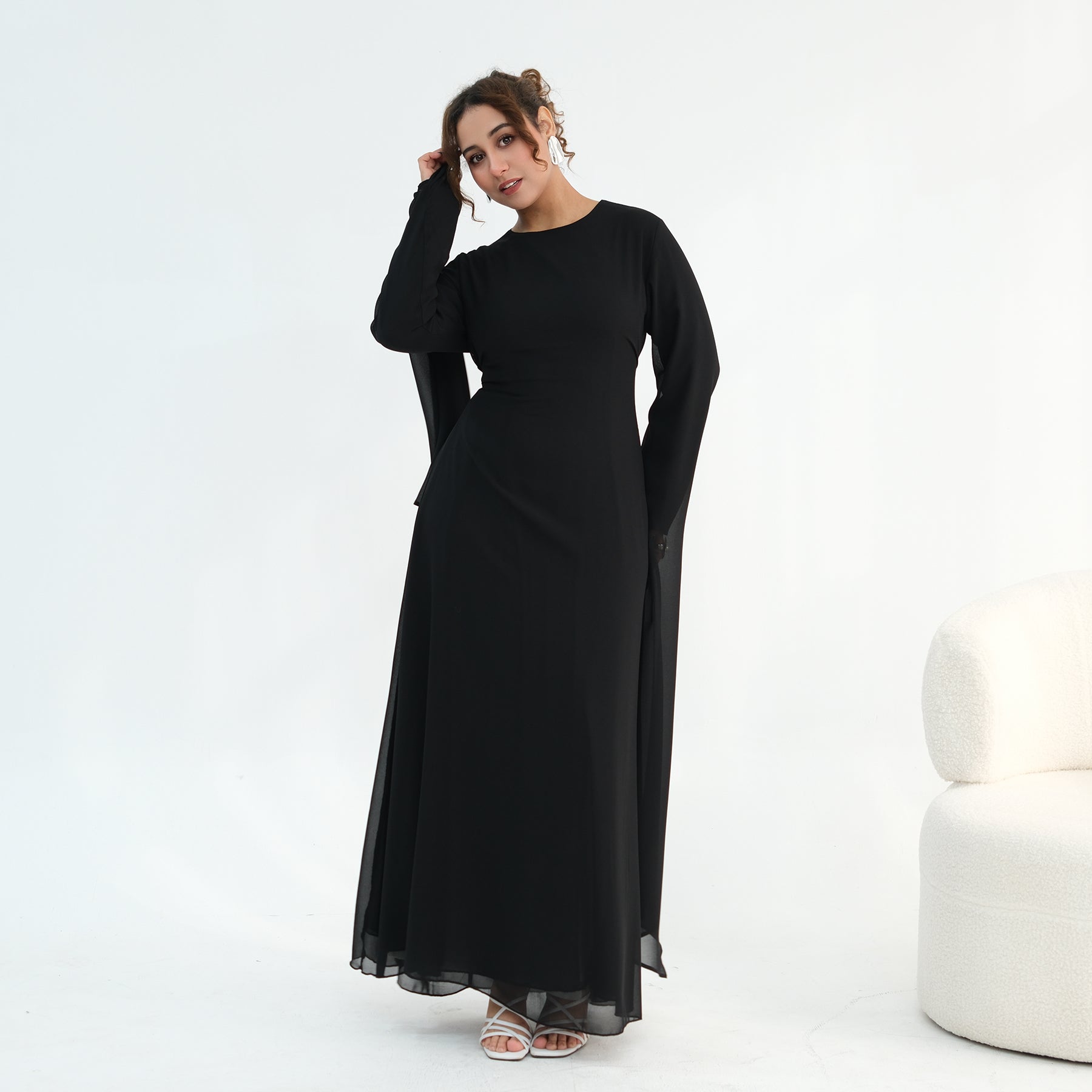 Loriya double-layer elegant dress with a fitted waist, LR1151