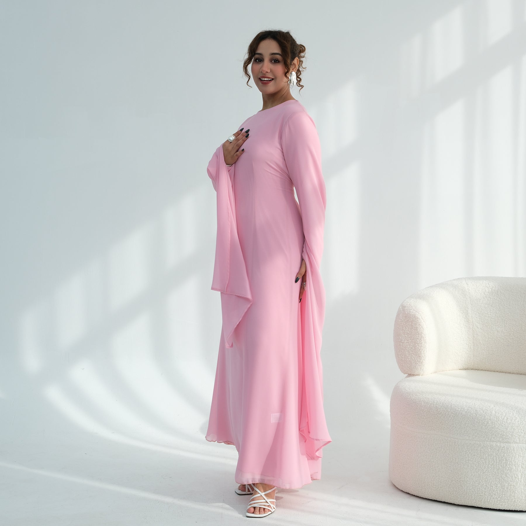 Loriya double-layer elegant dress with a fitted waist, LR1151