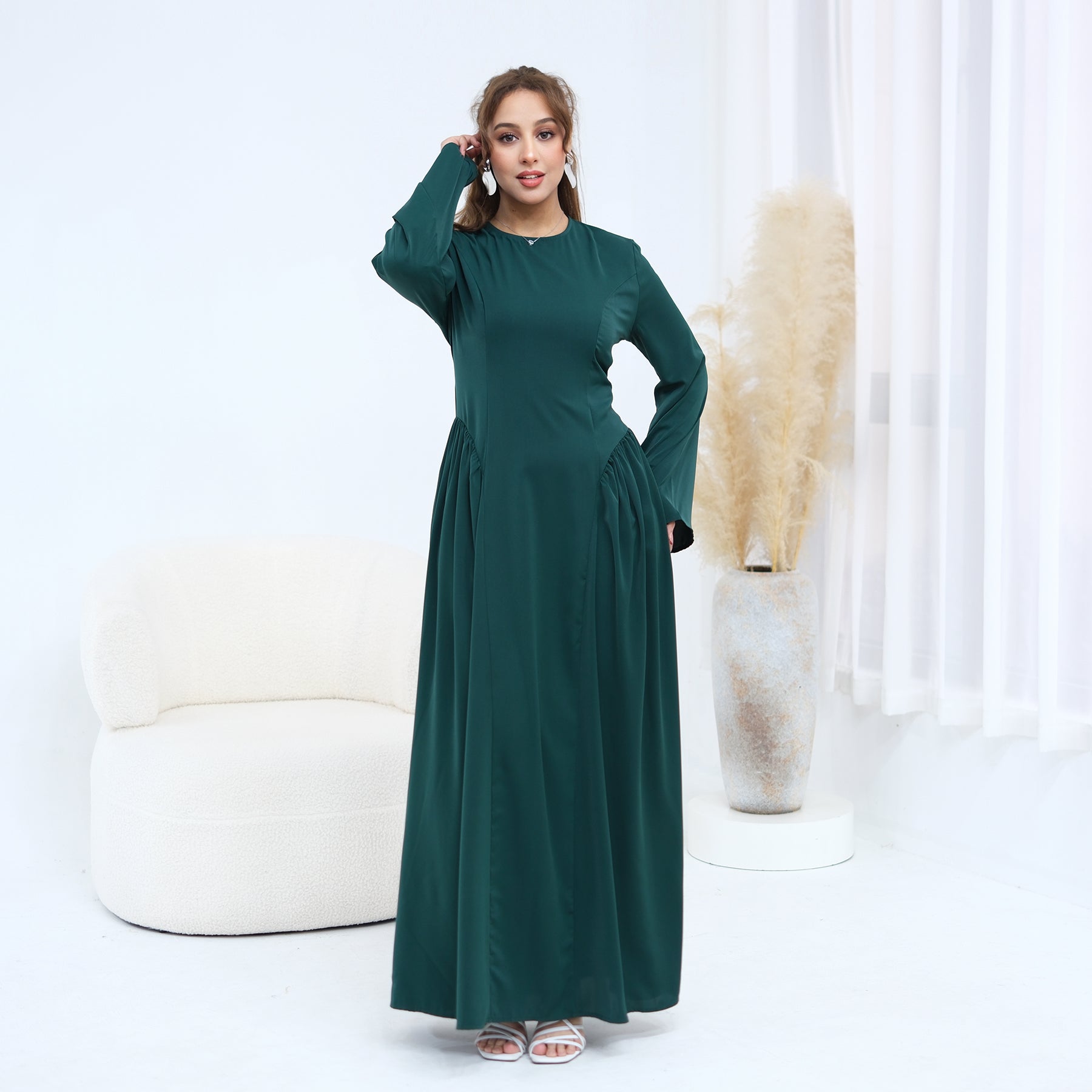 Loriya Plus Size Long-Sleeve Large Hem Dress LR1155