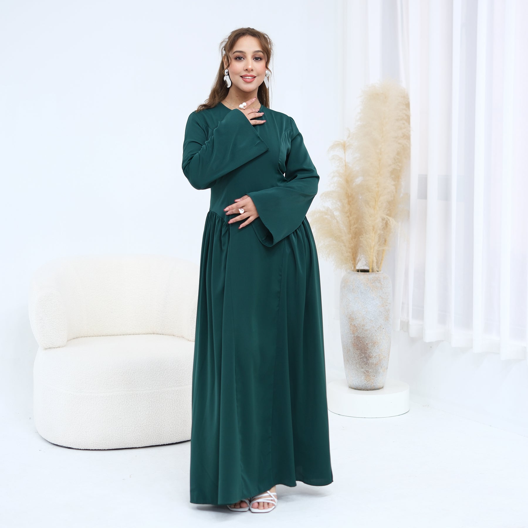 Loriya Plus Size Long-Sleeve Large Hem Dress LR1155