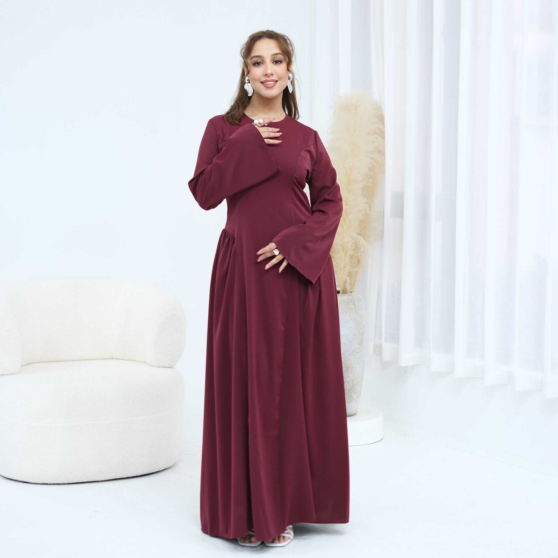 Loriya Plus Size Long-Sleeve Large Hem Dress LR1155