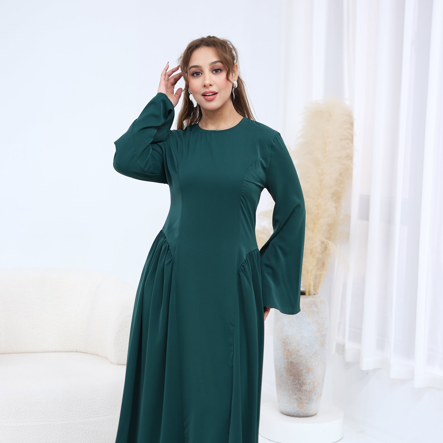 Loriya Plus Size Long-Sleeve Large Hem Dress LR1155