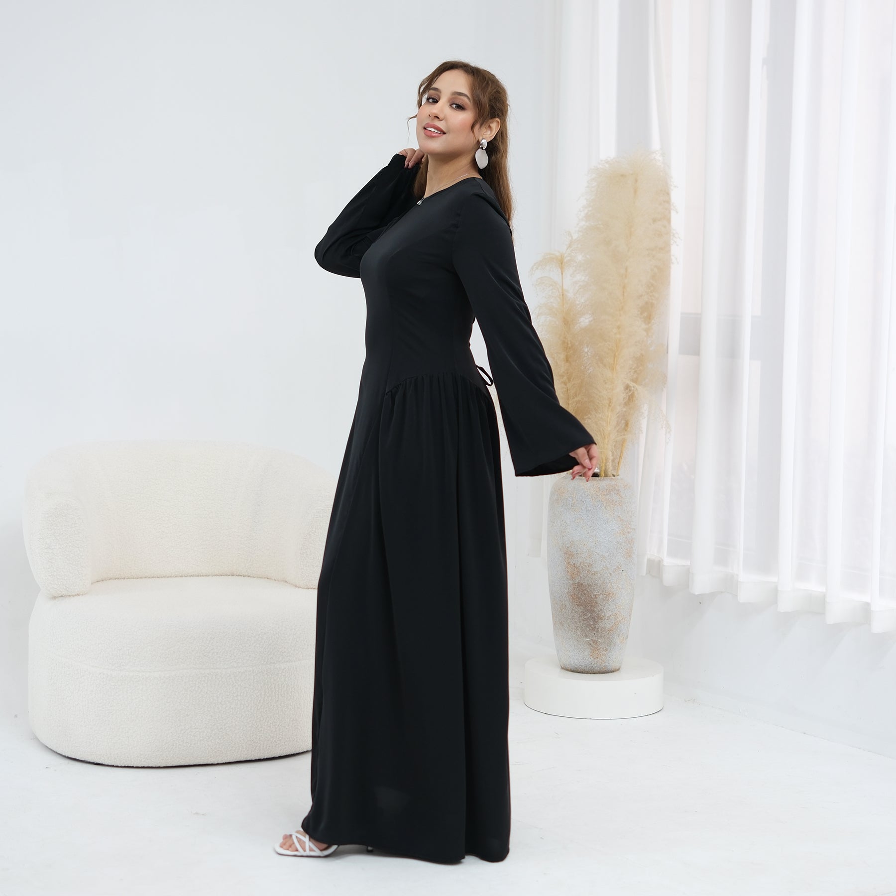 Loriya Plus Size Long-Sleeve Large Hem Dress LR1155