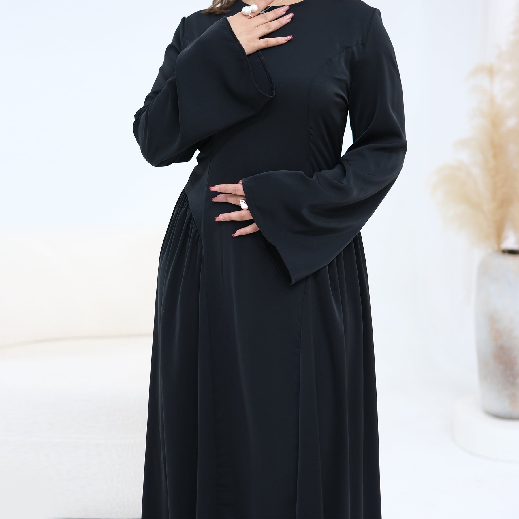 Loriya Plus Size Long-Sleeve Large Hem Dress LR1155