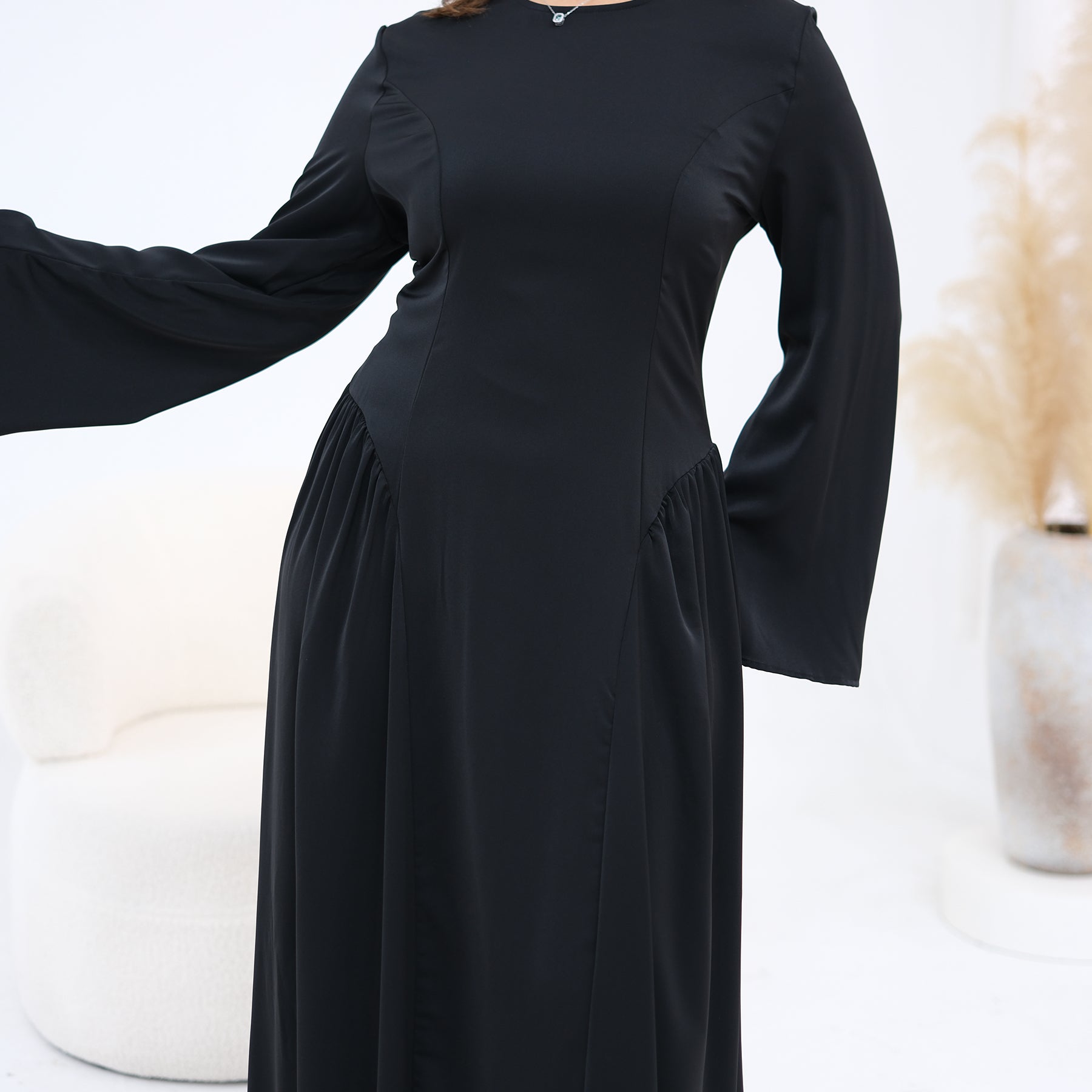 Loriya Plus Size Long-Sleeve Large Hem Dress LR1155