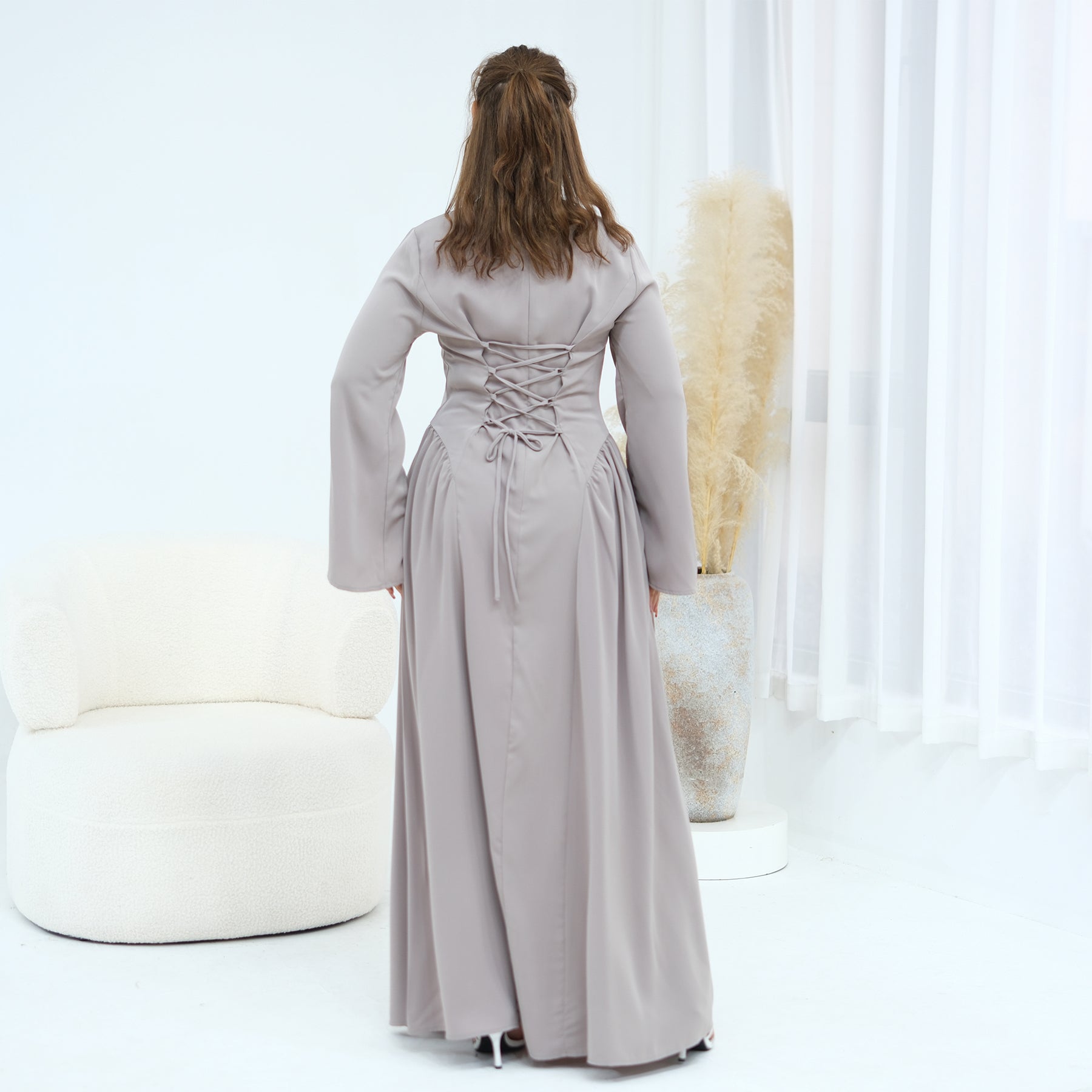 Loriya Plus Size Long-Sleeve Large Hem Dress LR1155