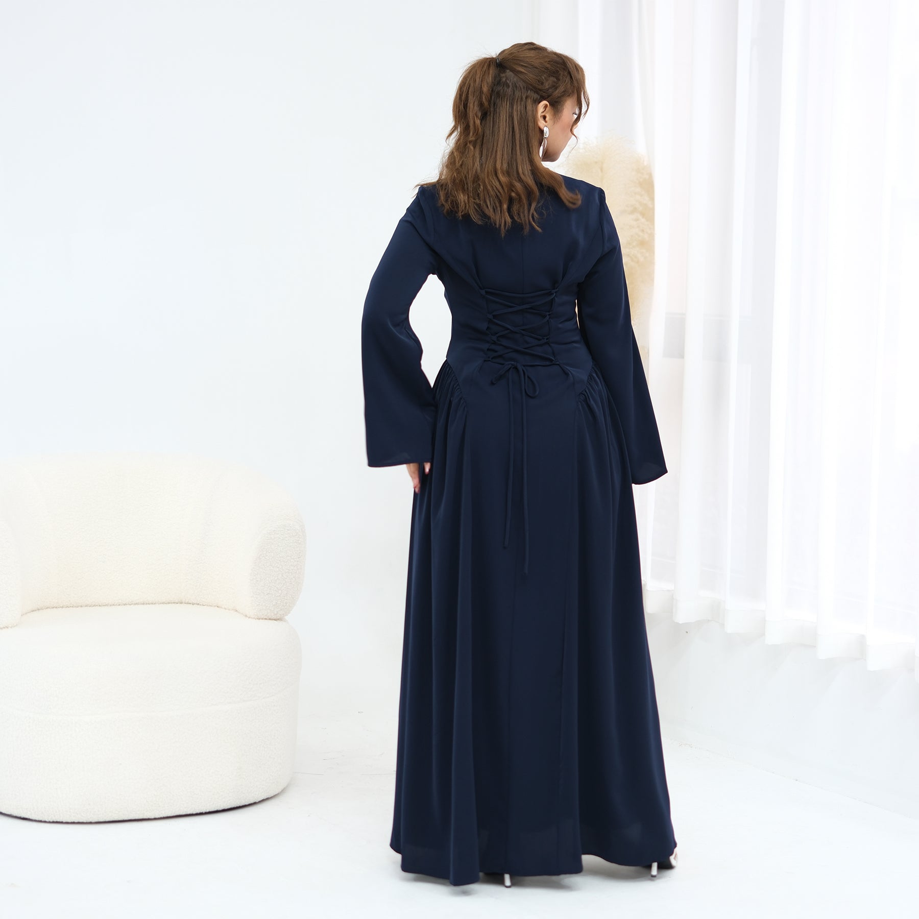 Loriya Plus Size Long-Sleeve Large Hem Dress LR1155