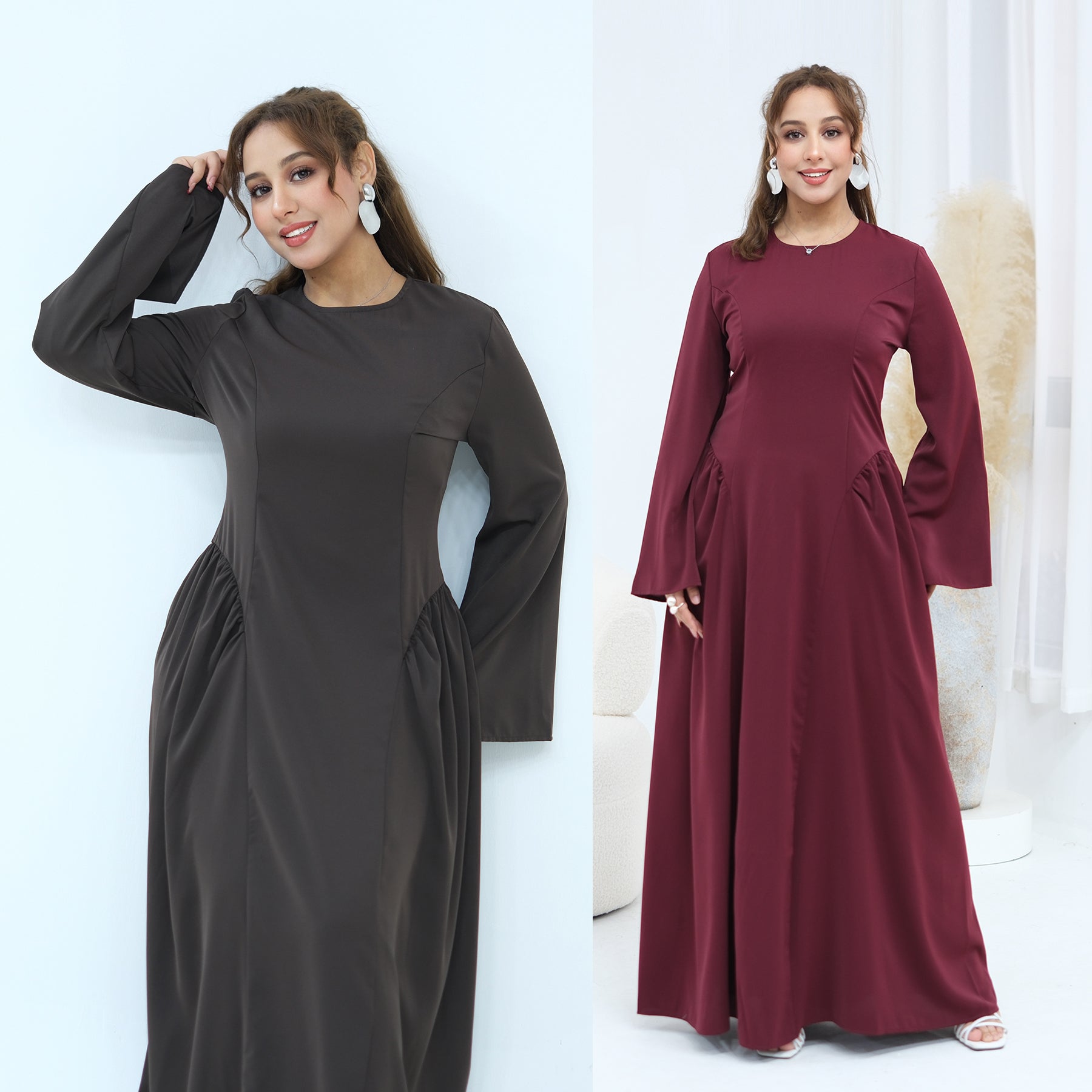 Loriya Plus Size Long-Sleeve Large Hem Dress LR1155