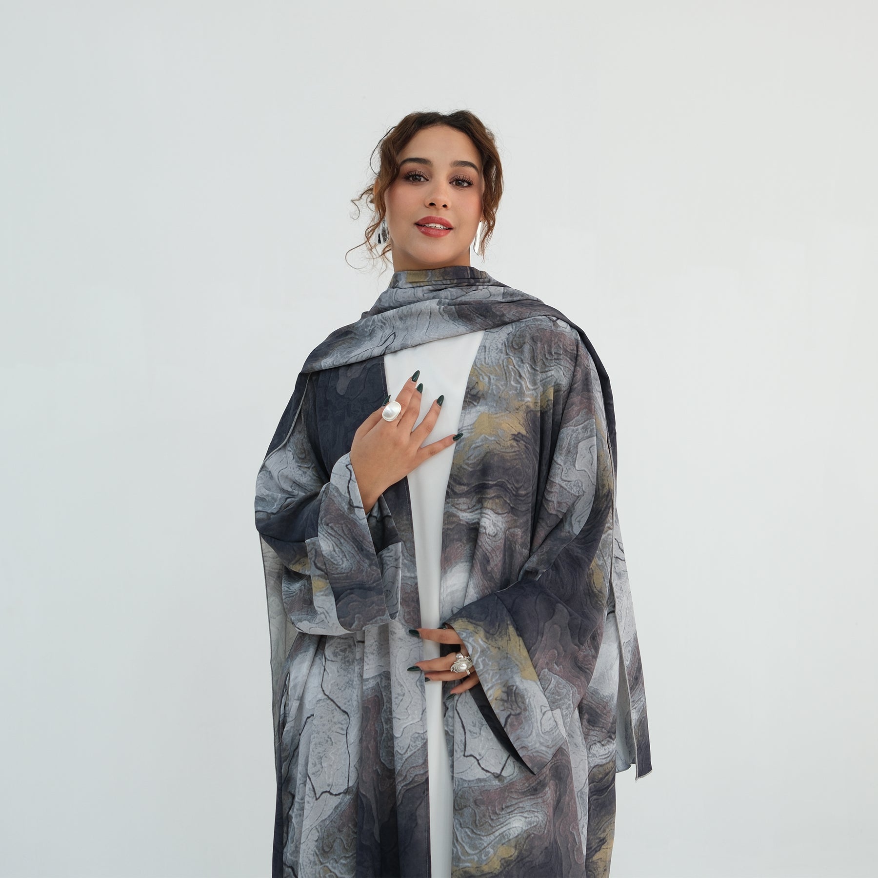 Loriya two-piece floral cardigan + scarf LR1158