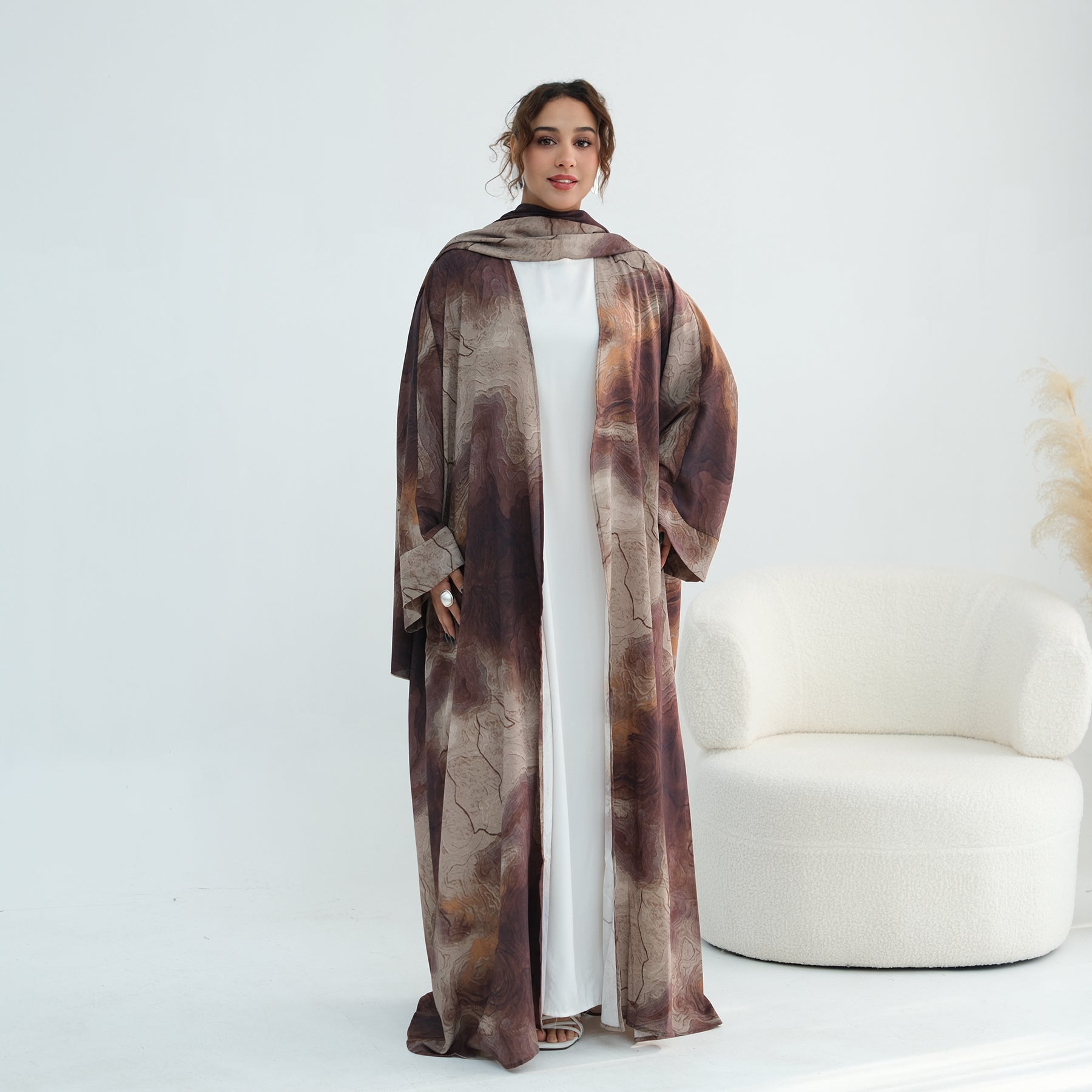 Loriya two-piece floral cardigan + scarf LR1158